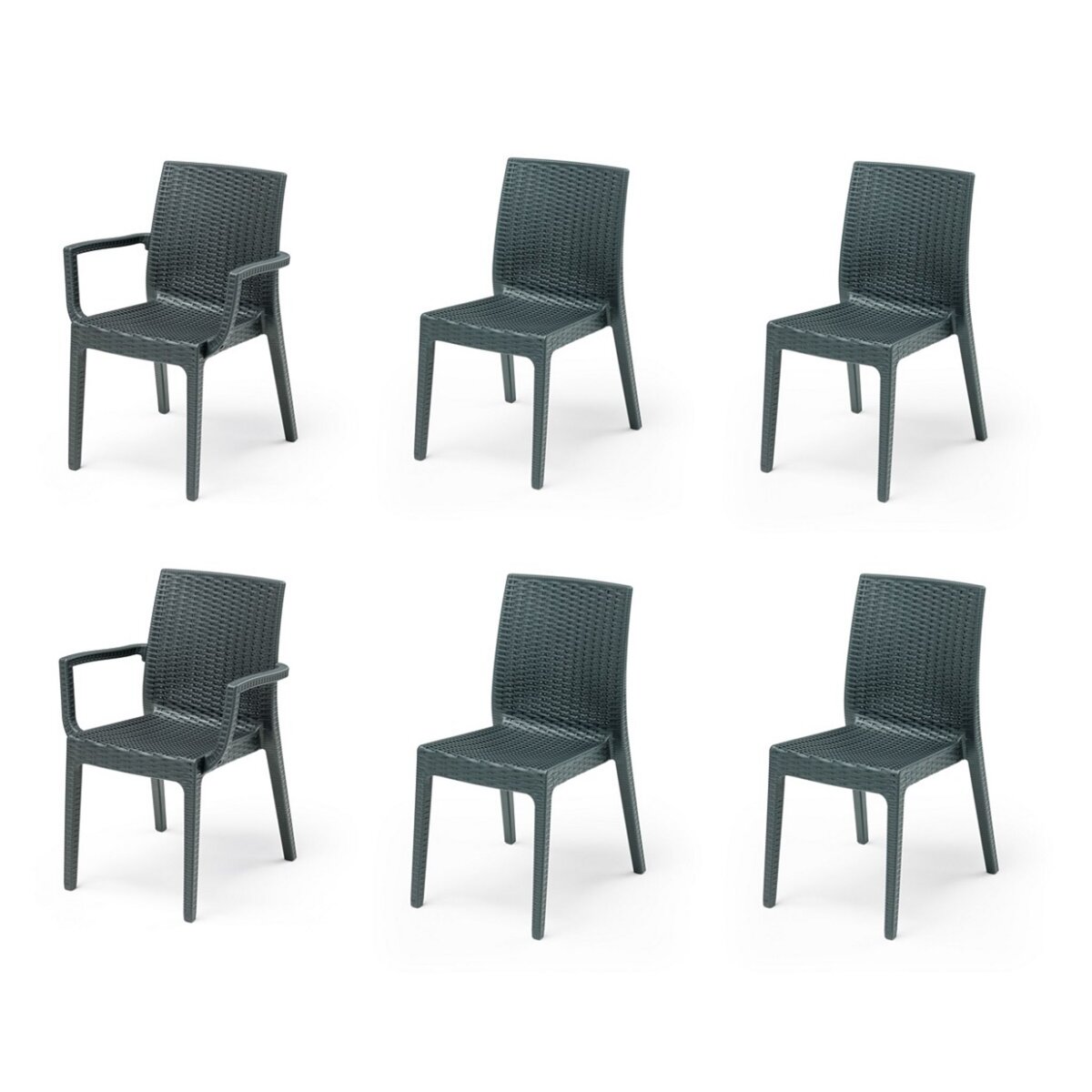 ARETA Lot de 4 chaises et de 2 fauteuils de jardin - Gris anthracite - URANO