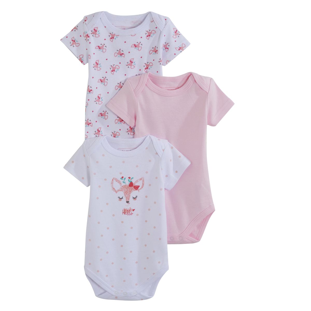 INEXTENSO Lot de 3 bodies manches courtes bébé fille