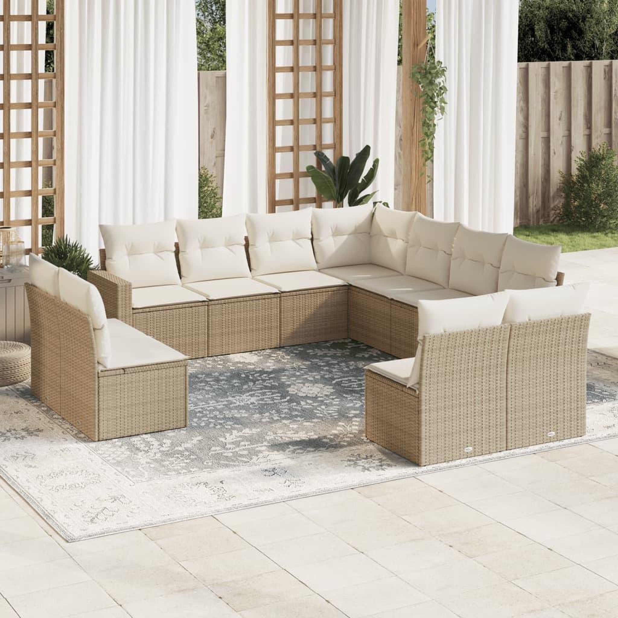 VIDAXL Salon de jardin 11 pcs avec coussins beige resine tressee