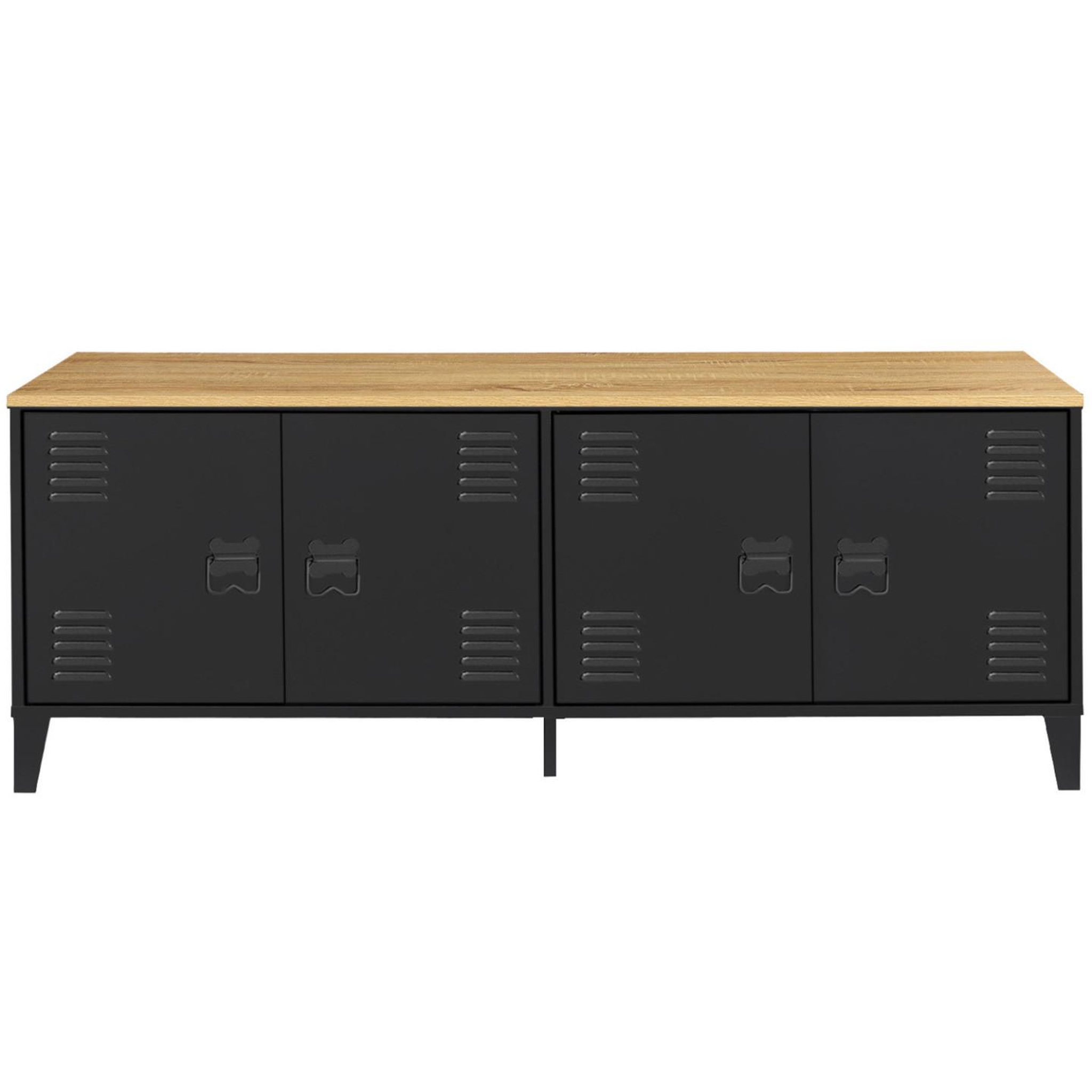 Voir la diapositive 3 : ID MARKET Buffet bas 140 cm ester 4 portes métal noir et plateau bois design industriel