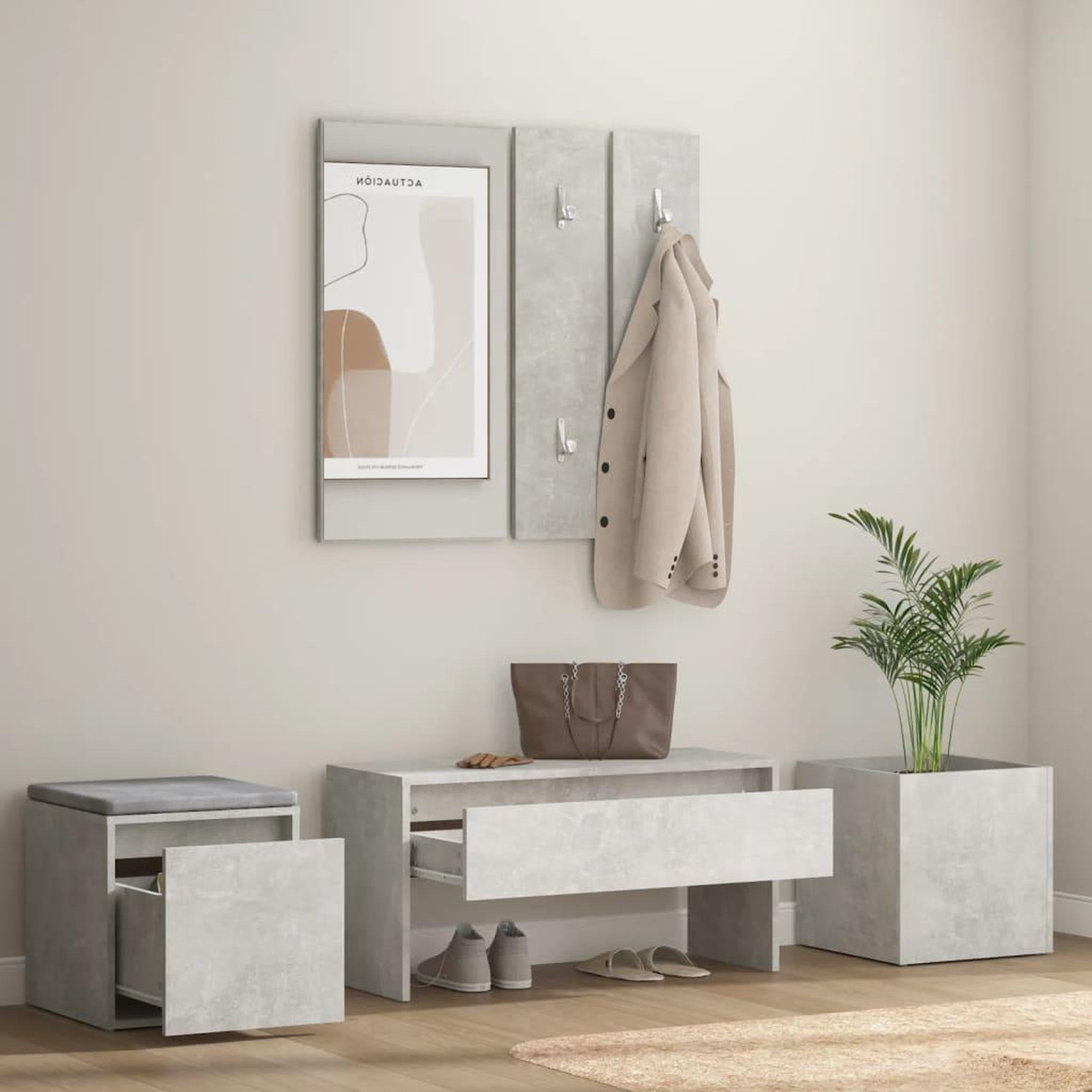 Voir la diapositive 3 : VIDAXL Ensemble de meubles de couloir Gris beton Bois d'ingenierie