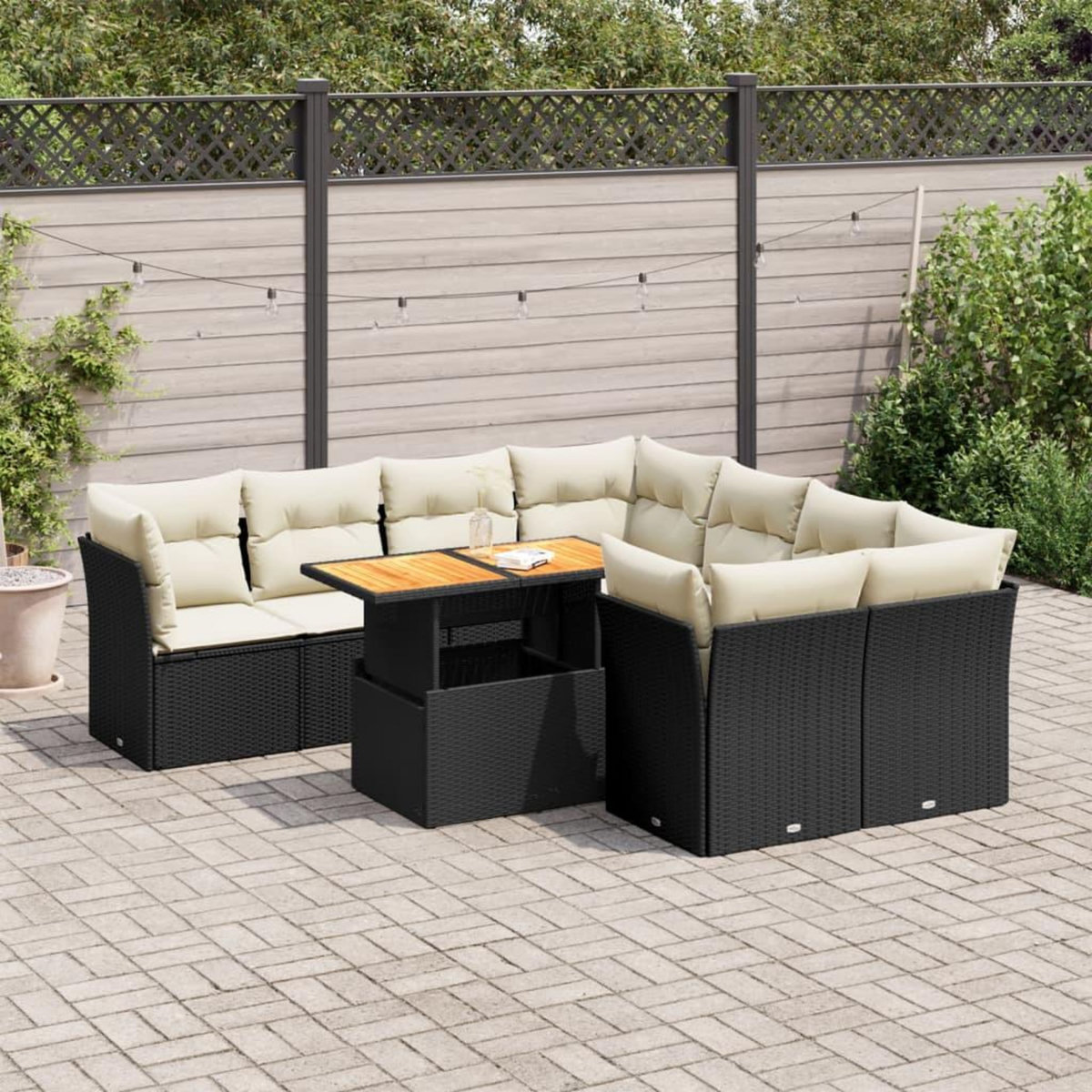 VIDAXL Salon de jardin 9 pcs avec coussins noir resine tressee