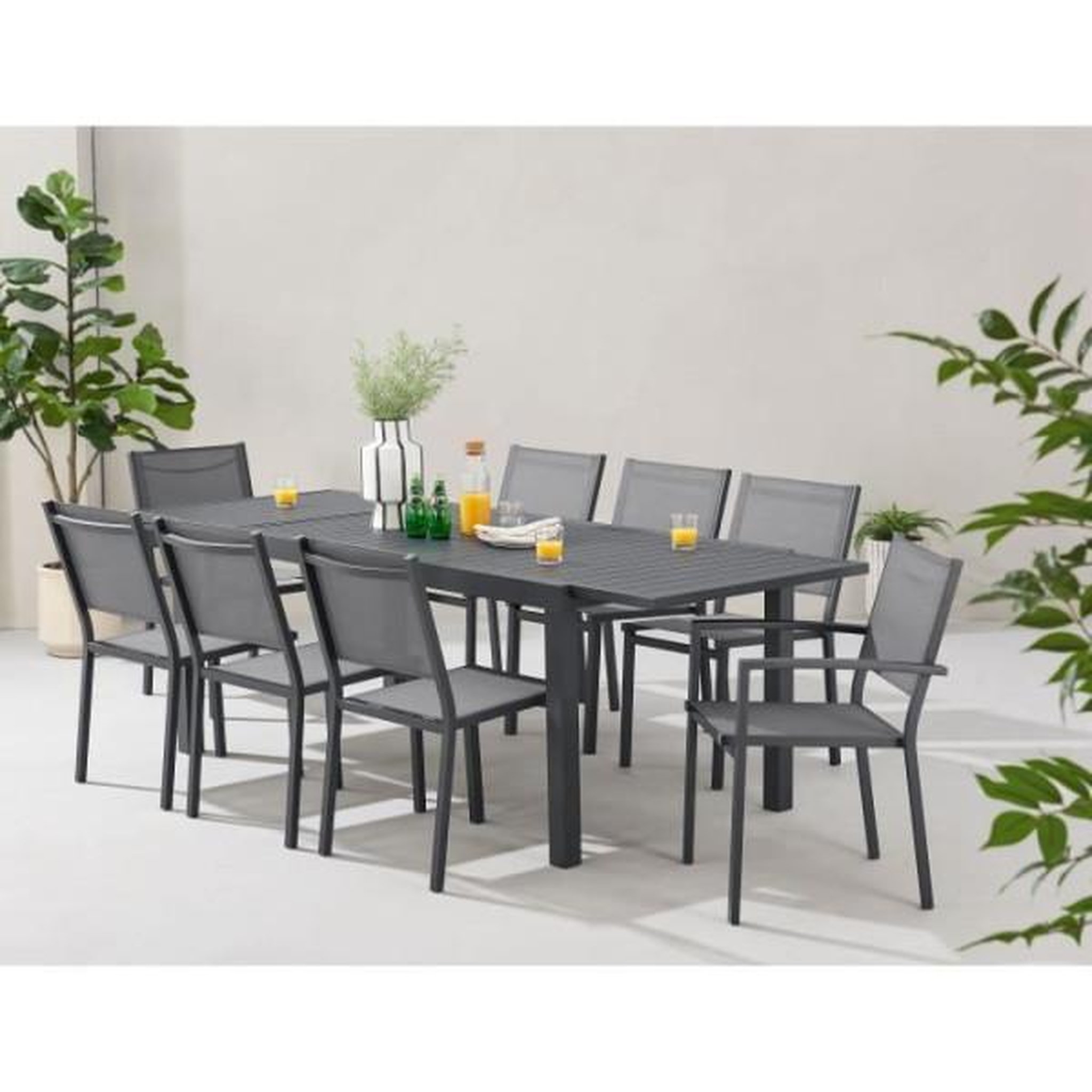 Voir la diapositive 5 : MARKET24 Table de jardin extensible 6 a 8 personnes - Structure et plateau en aluminium - L 180-240 x P 90 x H 75 cm