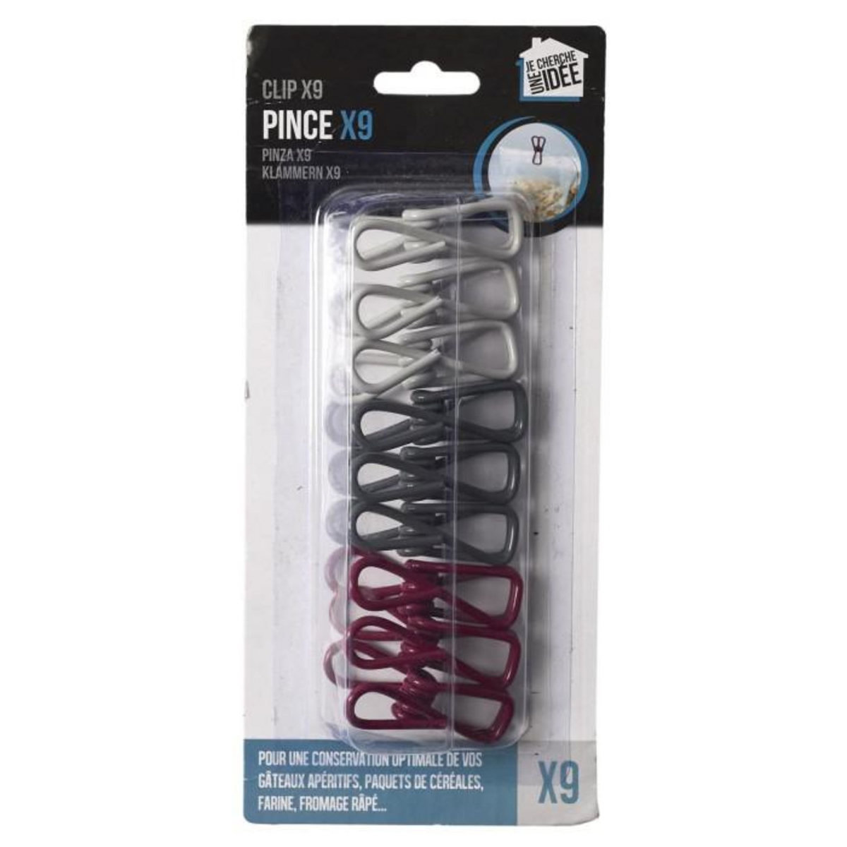 Paris Prix Lot de 9 Pinces  Ferme Sachet  10cm Gris