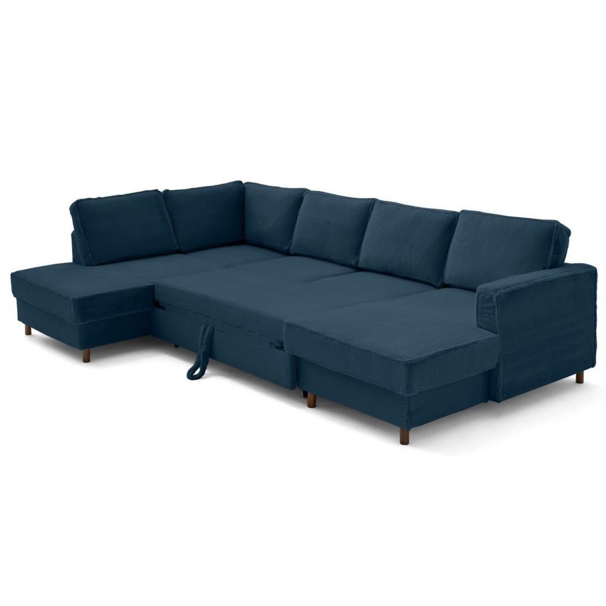 LISA DESIGN Jake - canapé panoramique d'angle gauche 7 places convertible avec coffre en fausse fourrure