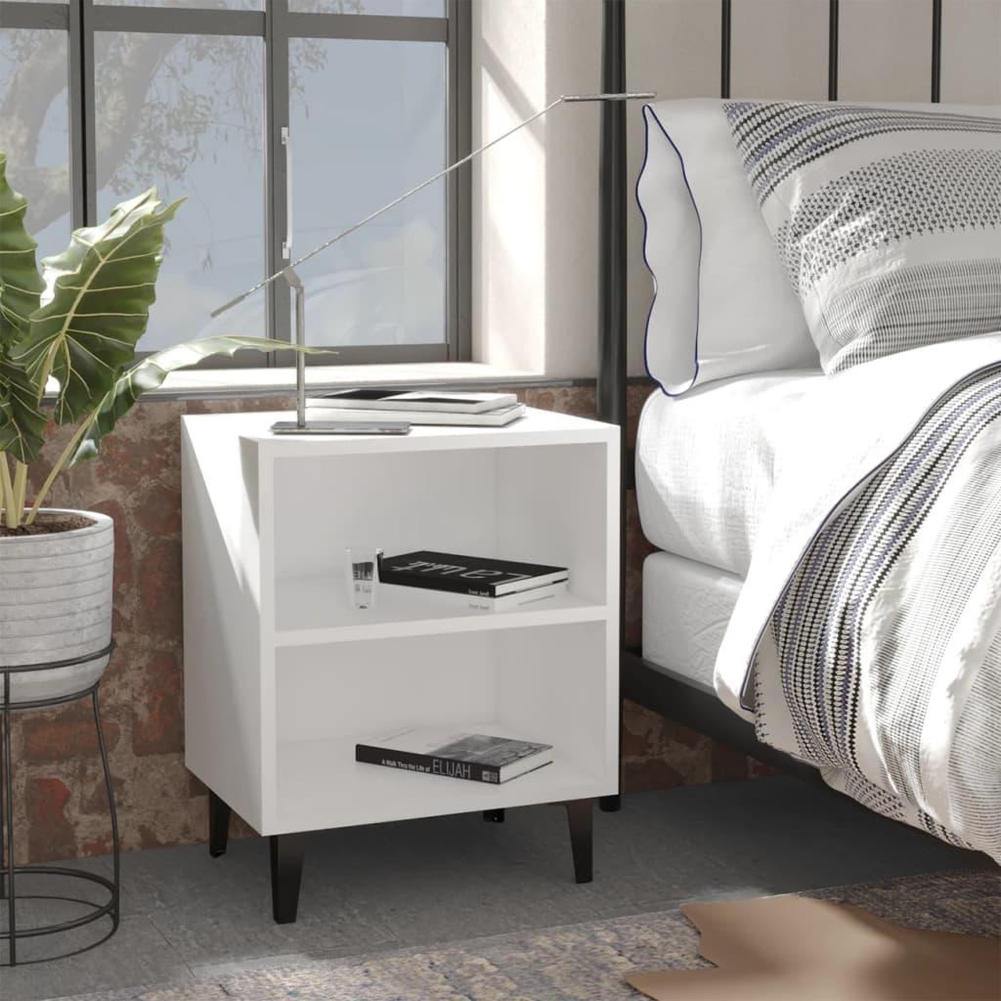 Voir la diapositive 1 : VIDAXL Table de chevet avec pieds en metal blanc 40x30x50 cm