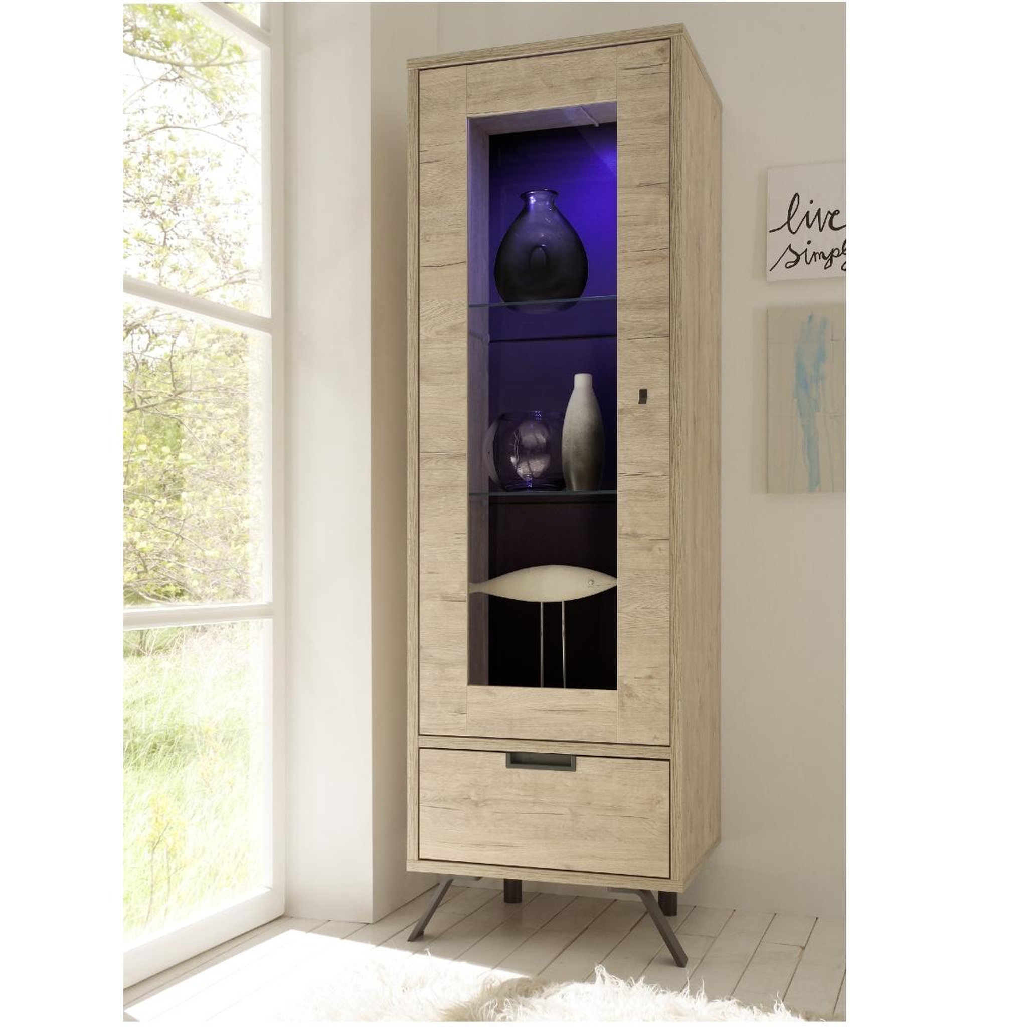 Voir la diapositive 2 : JLC KREATION Vitrine moderne en bois 1 porte vitrée diana