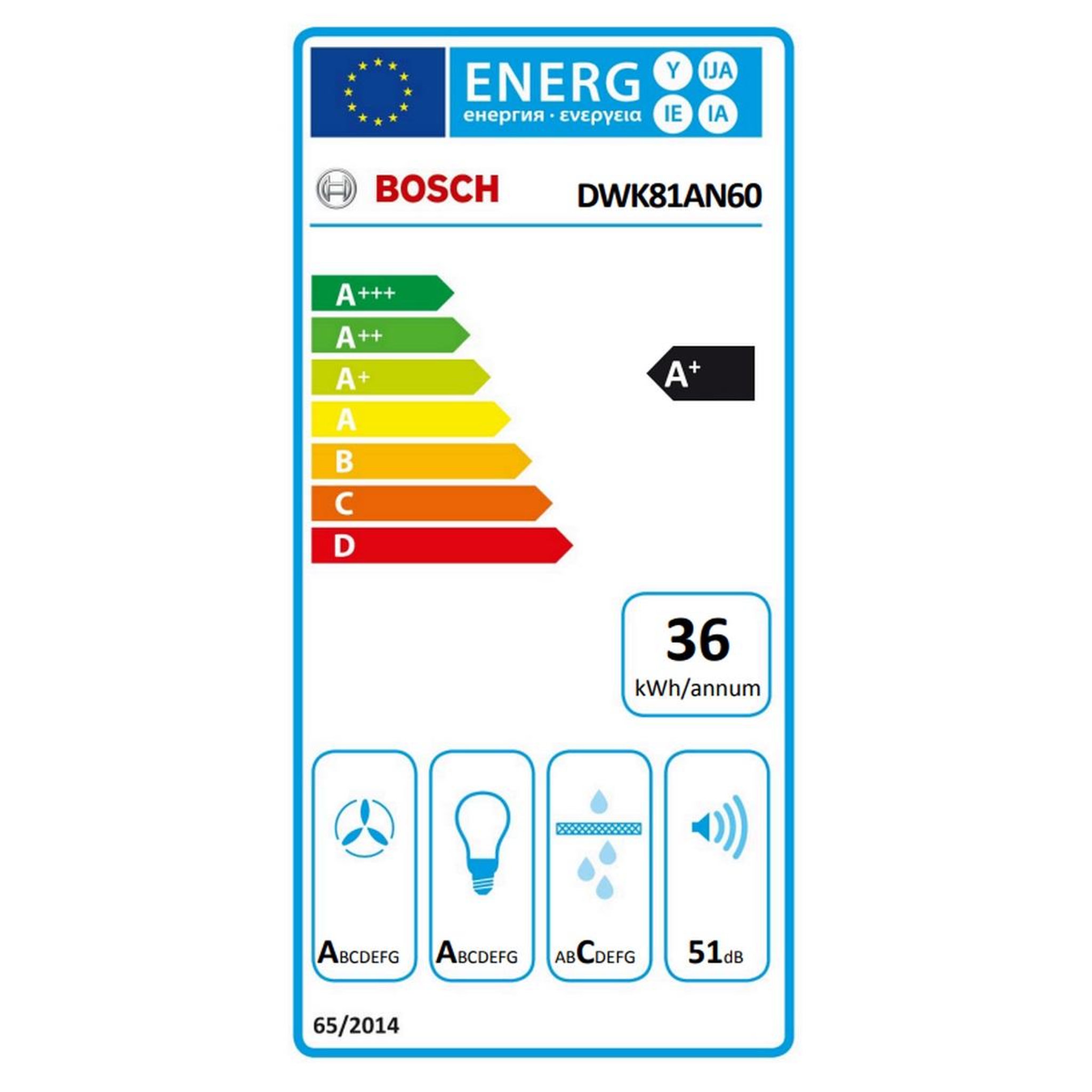 Voir la diapositive 2 : BOSCH Hotte décorative inclinée 80cm 432m3/h noir - dwk81an60