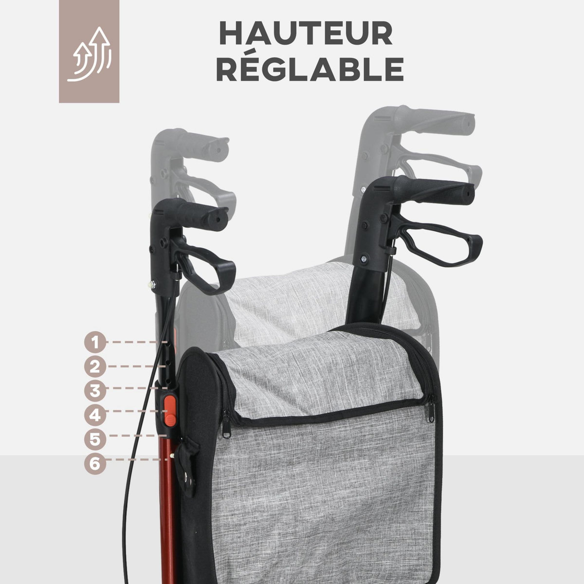 HOMCOM Déambulateur réglable pliable 3 roues frein double panier alu rouge