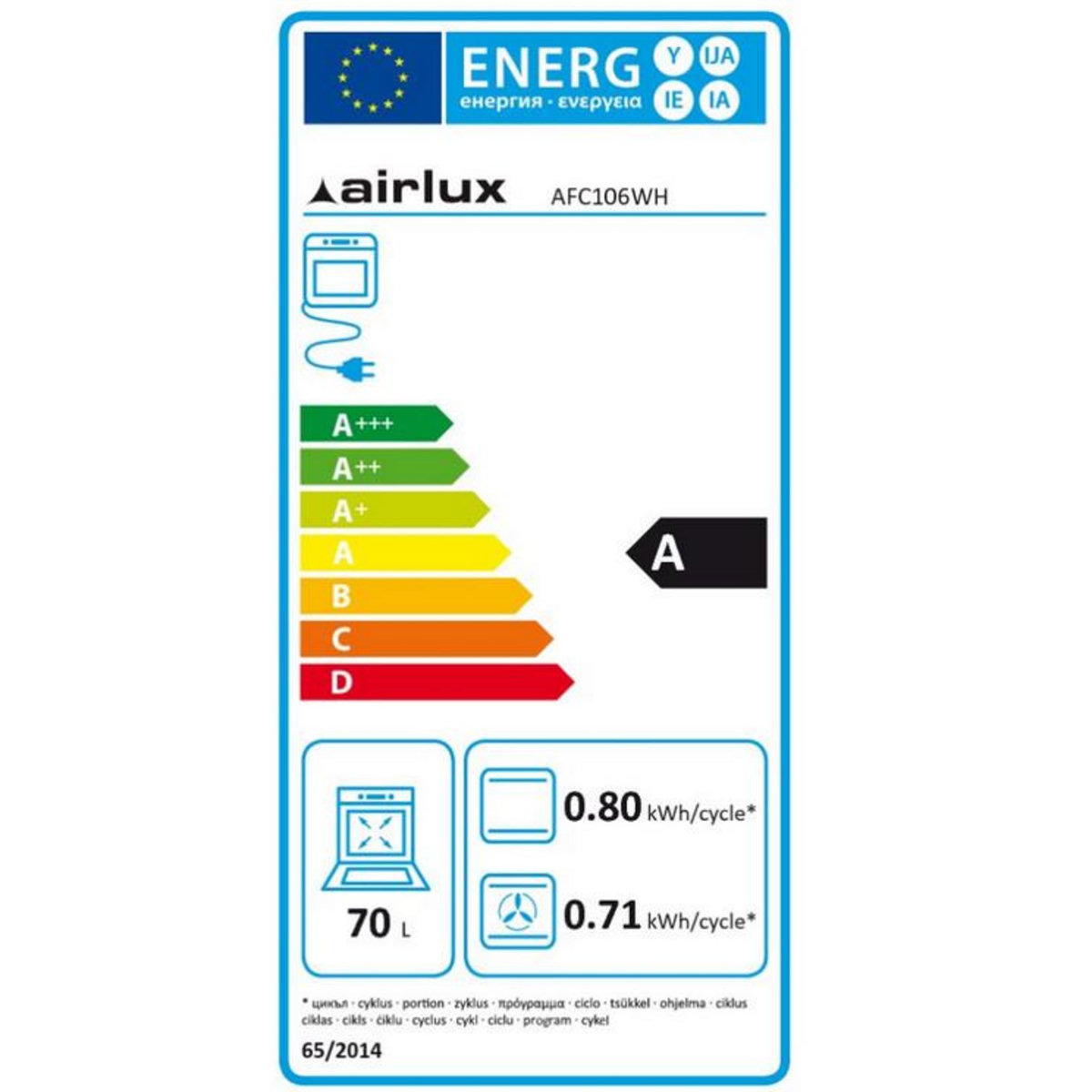 Airlux Four intégrable multifonction 70l 60cm catalyse blanc - afc106wh