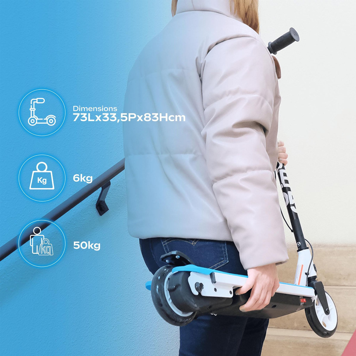 URBANGLIDE Trottinette Électrique Enfant UrbanGlide Ride 55 Bleu – 30W, 10 km/h, Batterie 12V 5Ah, Autonomie 40 min, 3-8 ans