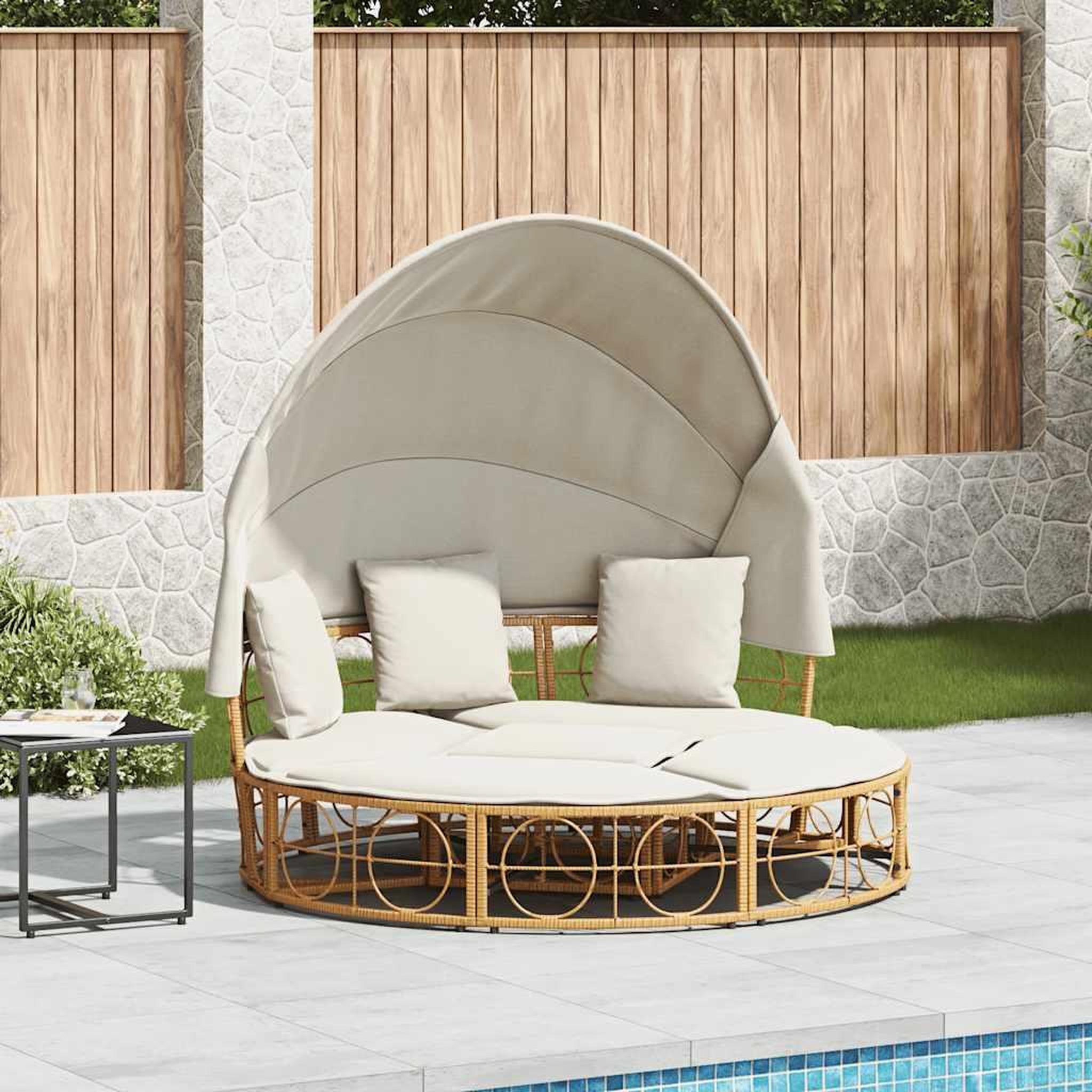 VIDAXL Lit de repos d'exterieur avec auvent et coussins resine tressee