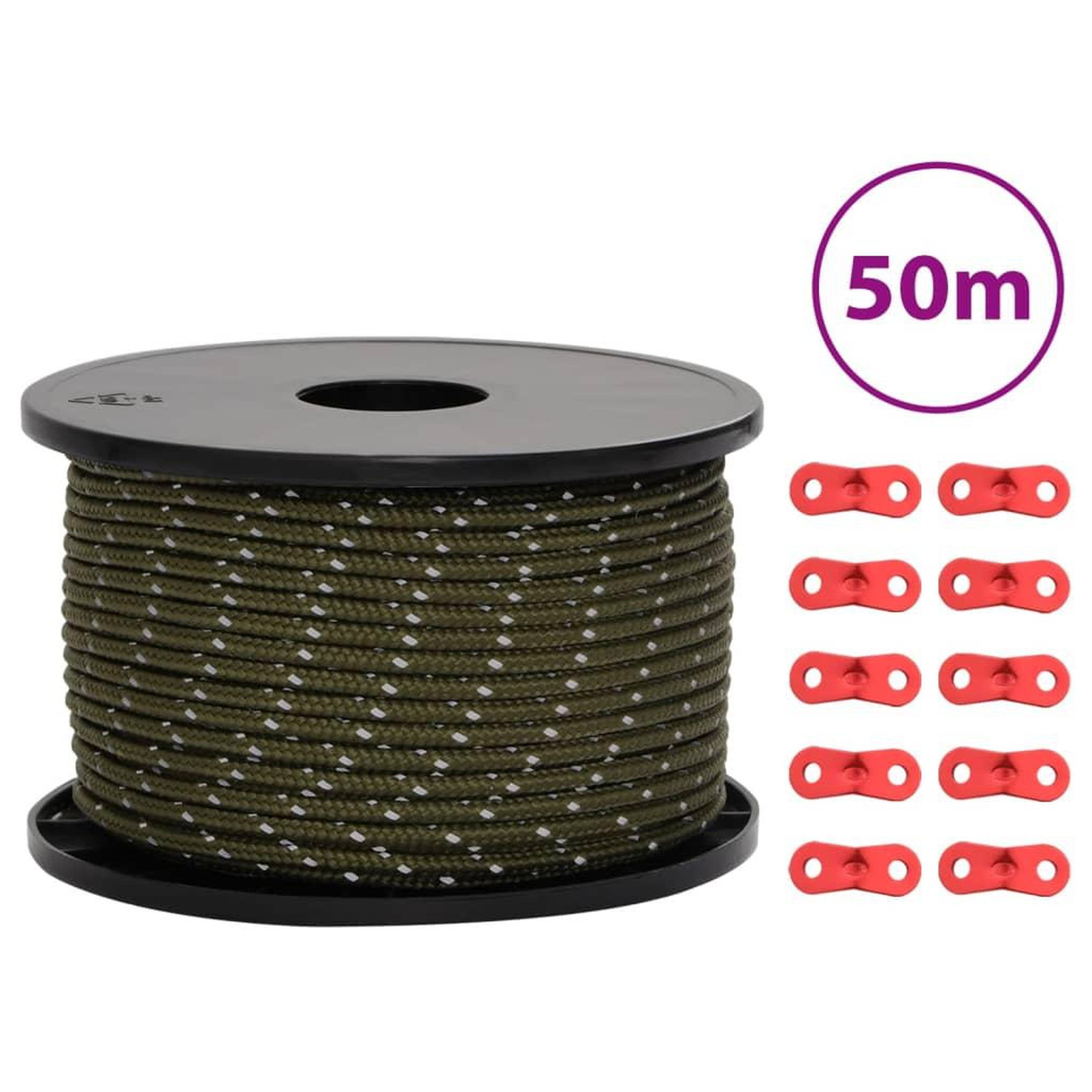VIDAXL Corde de haubanage de tente avec bandes reflechissantes et cles