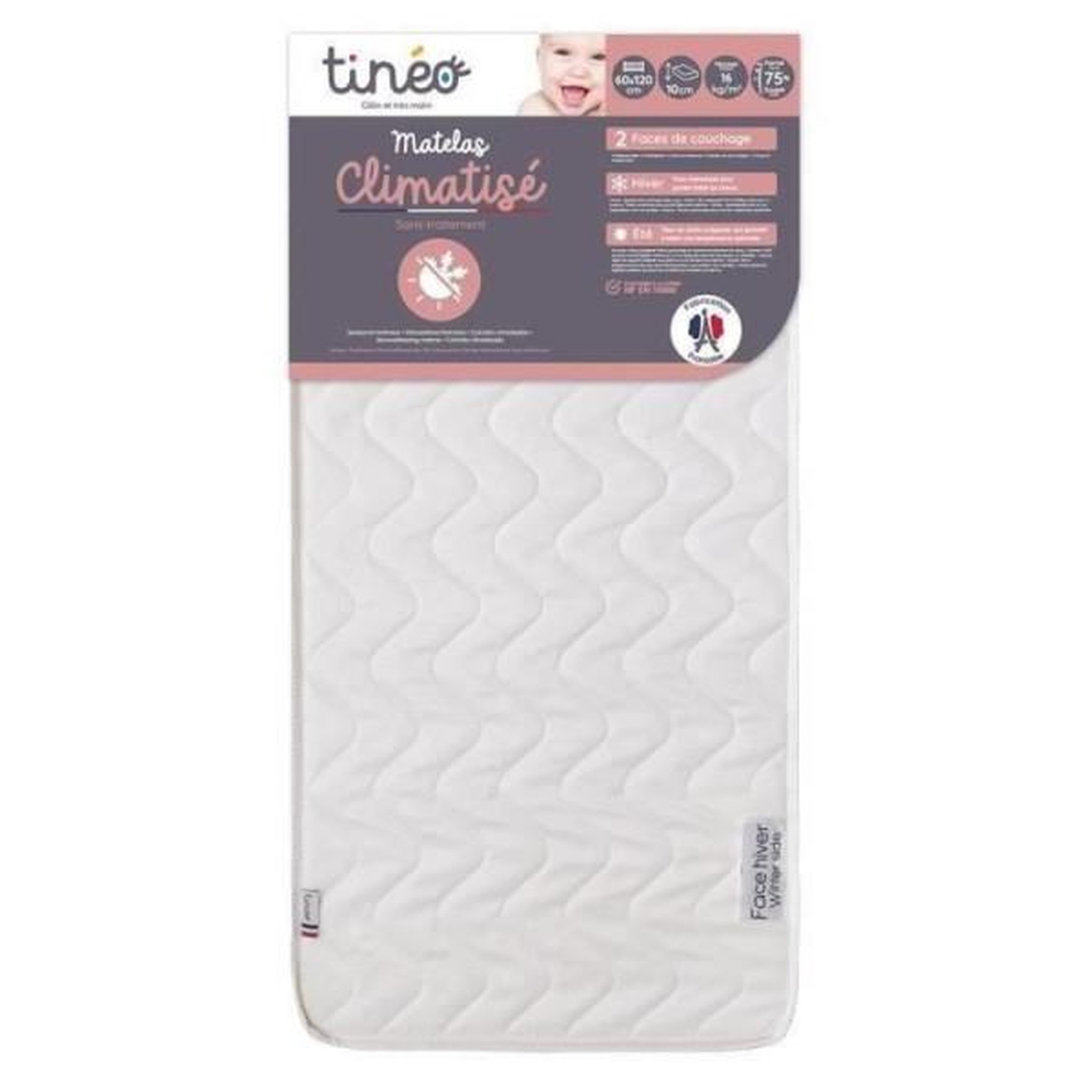 Voir la diapositive 2 : TINEO Matelas bébé Climatisé TINEO 60x120 cm