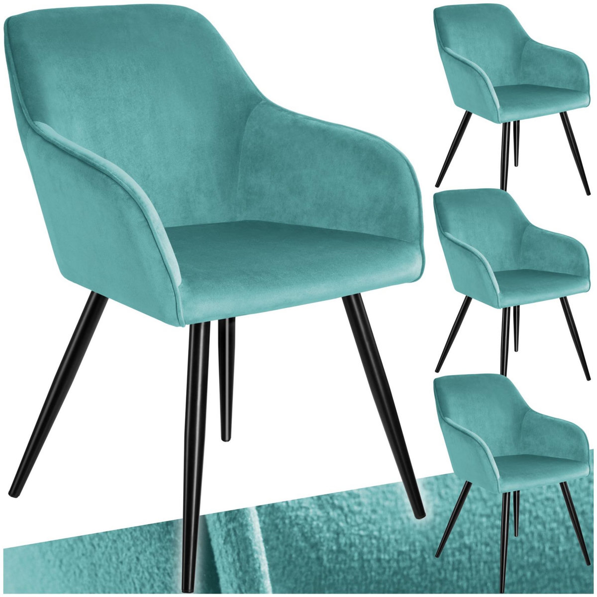 tectake Ensemble de 4 chaises cuir synthétique aspect velours turquoise/noir