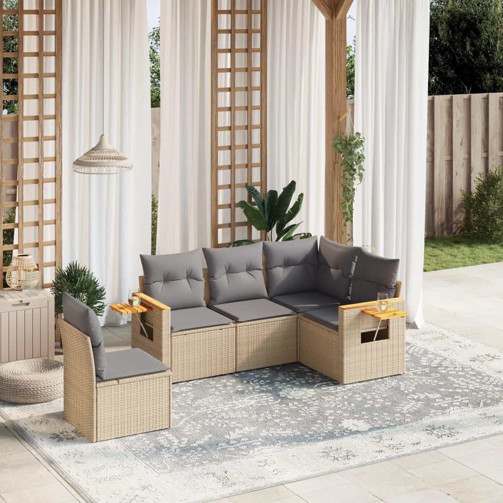 VIDAXL Salon de jardin avec coussins 5 pcs beige resine tressee