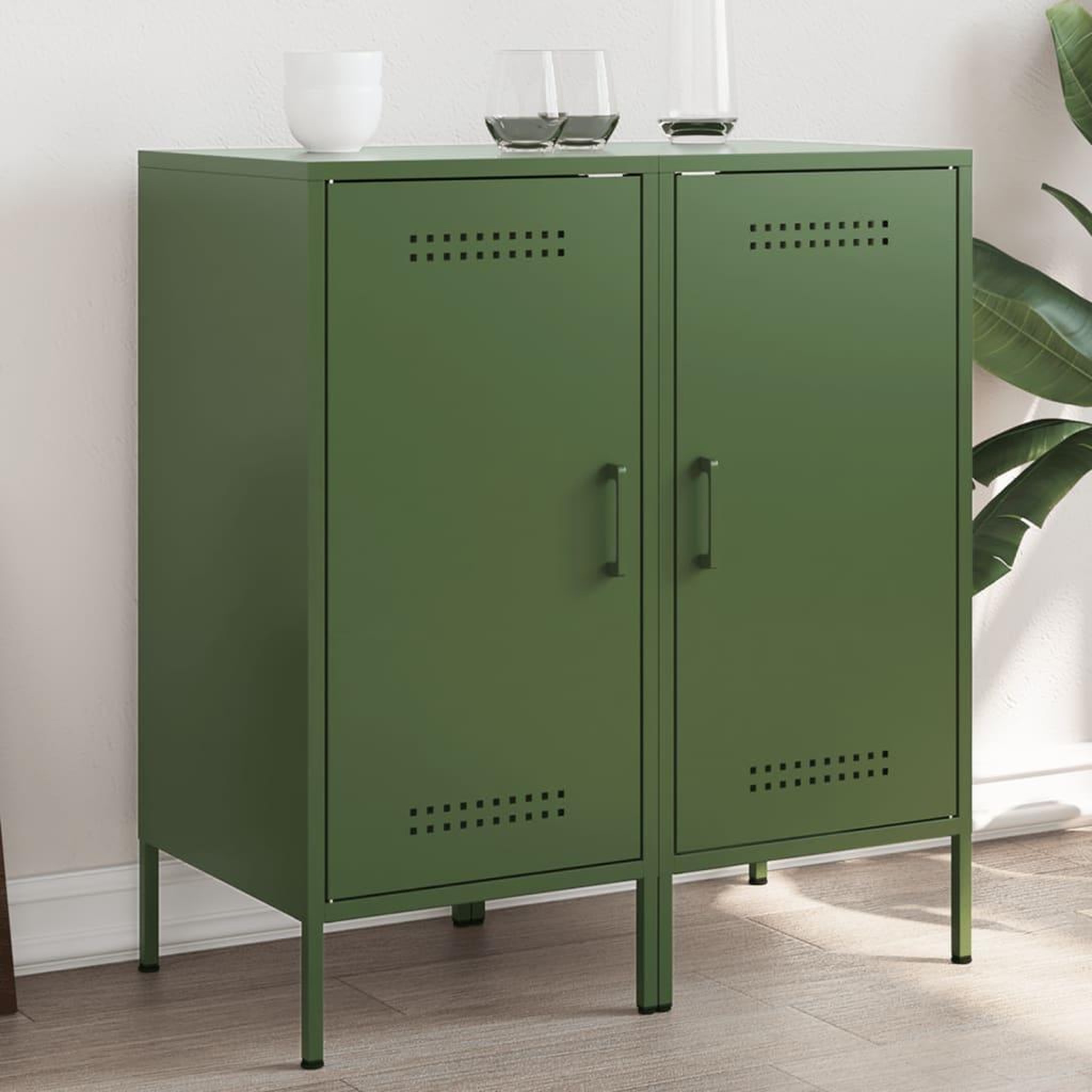 VIDAXL Buffets 2 pcs vert olive 36x39x79 cm acier