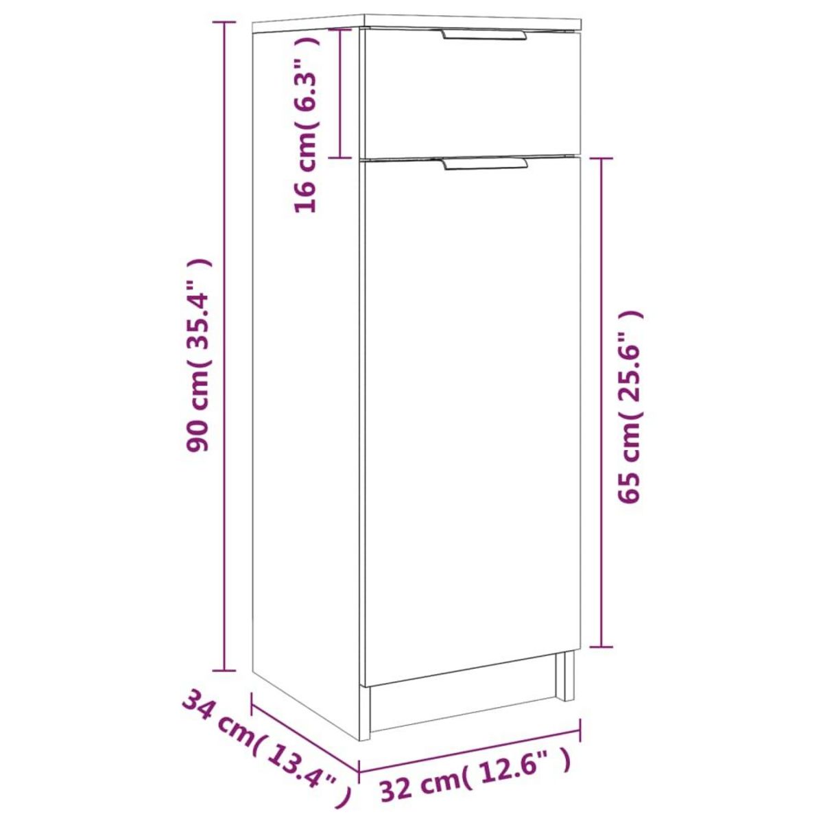 VIDAXL Armoire de salle de bain gris beton 32x34x90 cm