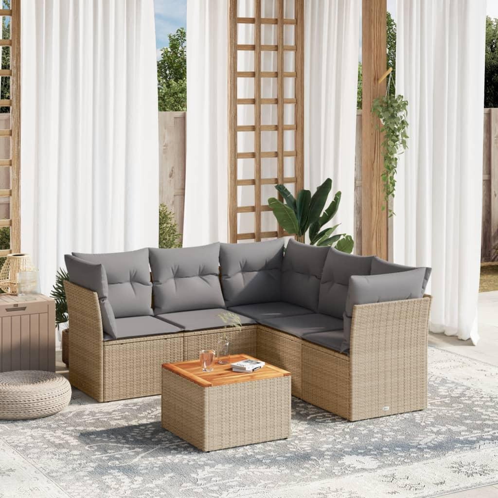 VIDAXL Salon de jardin avec coussins 6 pcs beige resine tressee