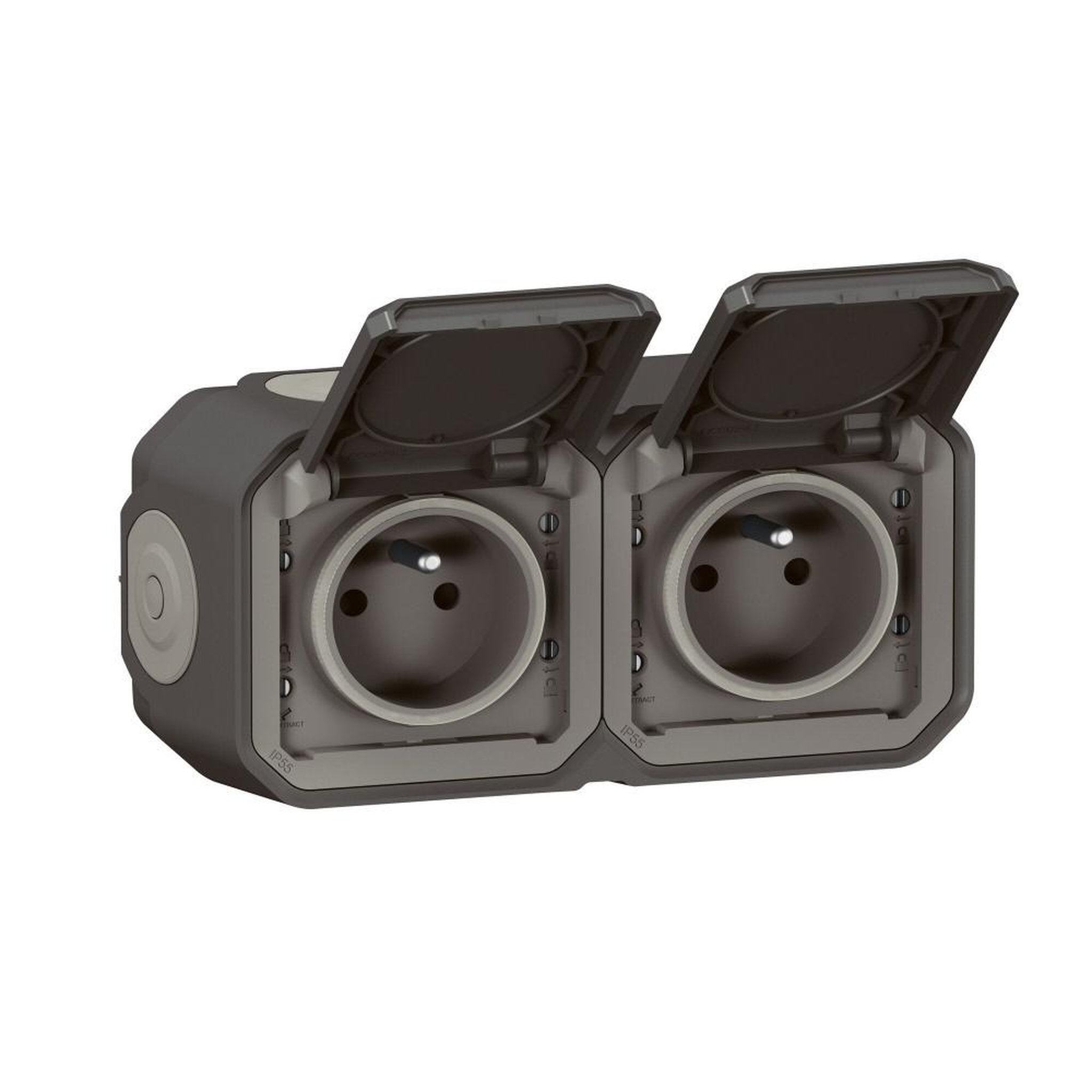 Legrand Double prise avec terre étanche saillie Plexo, LEGRAND, anthracite