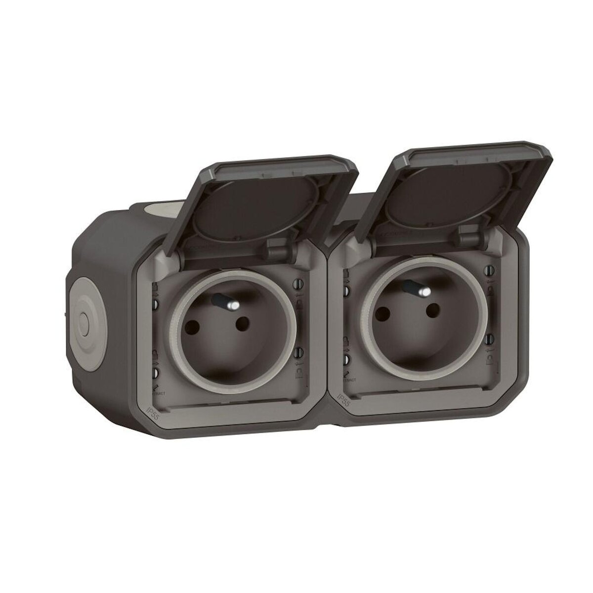 Legrand Double prise avec terre étanche saillie Plexo, LEGRAND, anthracite