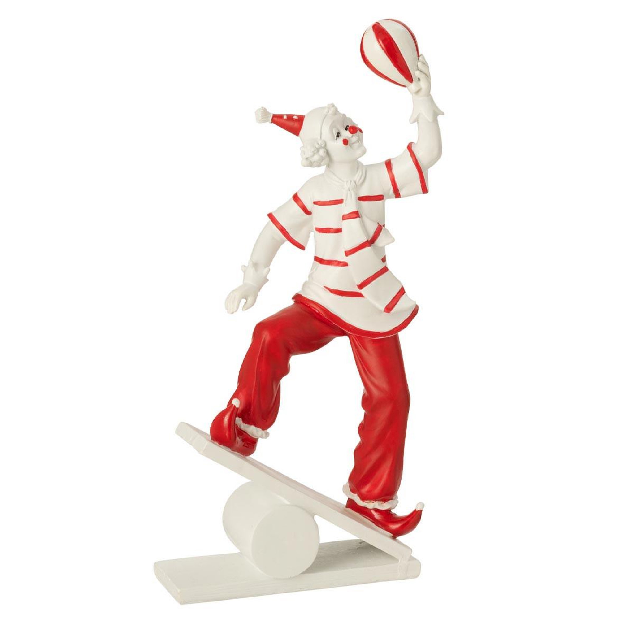 J-LINE Statuette clown  équilibriste  27cm blanc & rouge