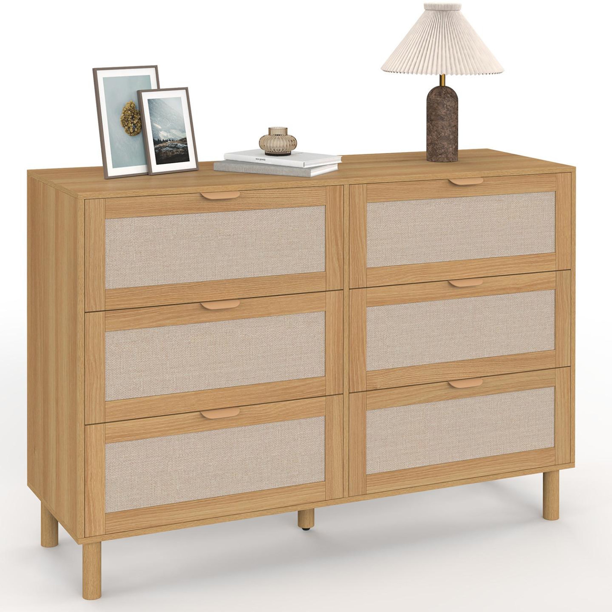 ID MARKET Commode 6 tiroirs robin 115 cm meuble de rangement bois et tissu effet lin