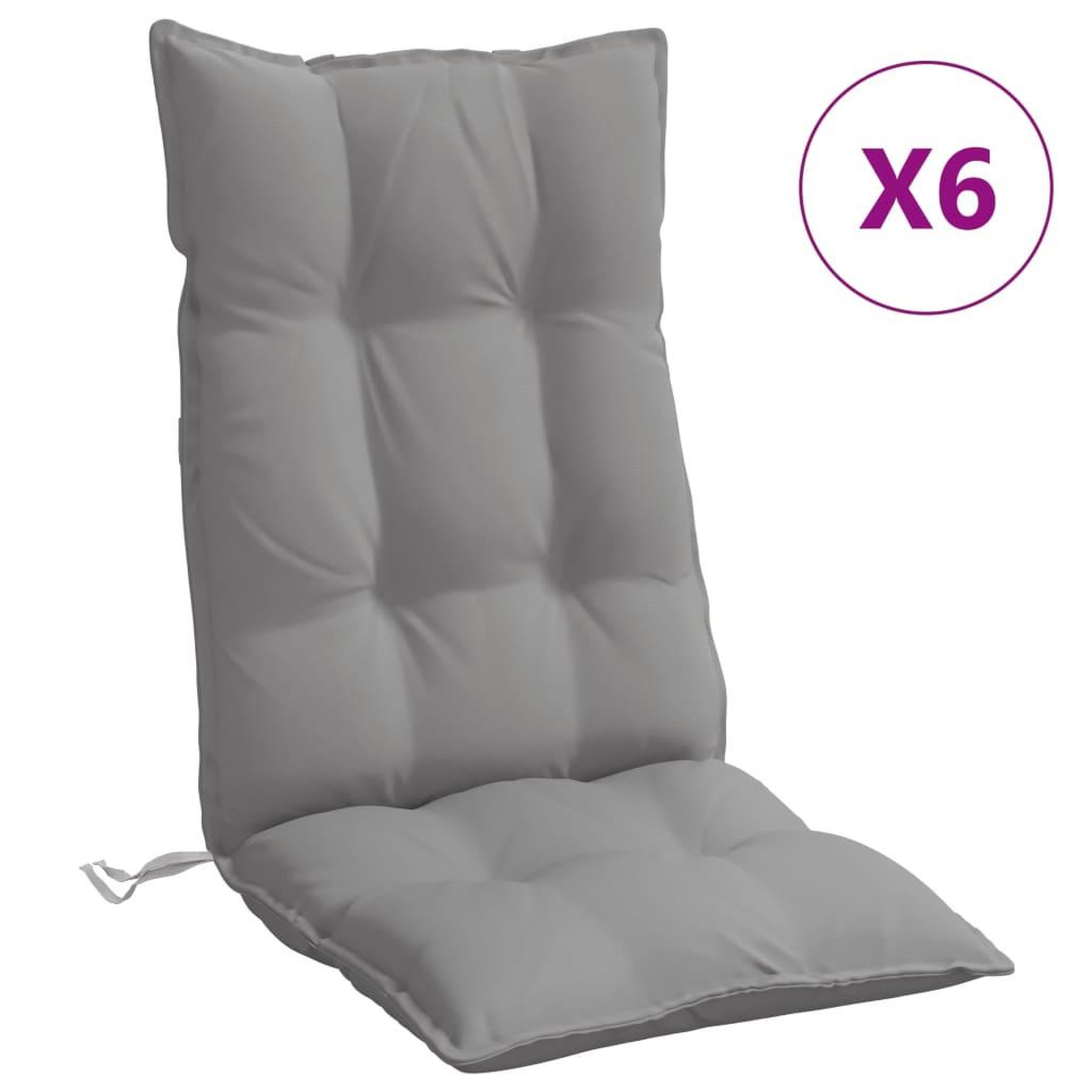 Voir la diapositive 2 : VIDAXL Coussins de chaise a dossier haut lot de 6 gris tissu oxford