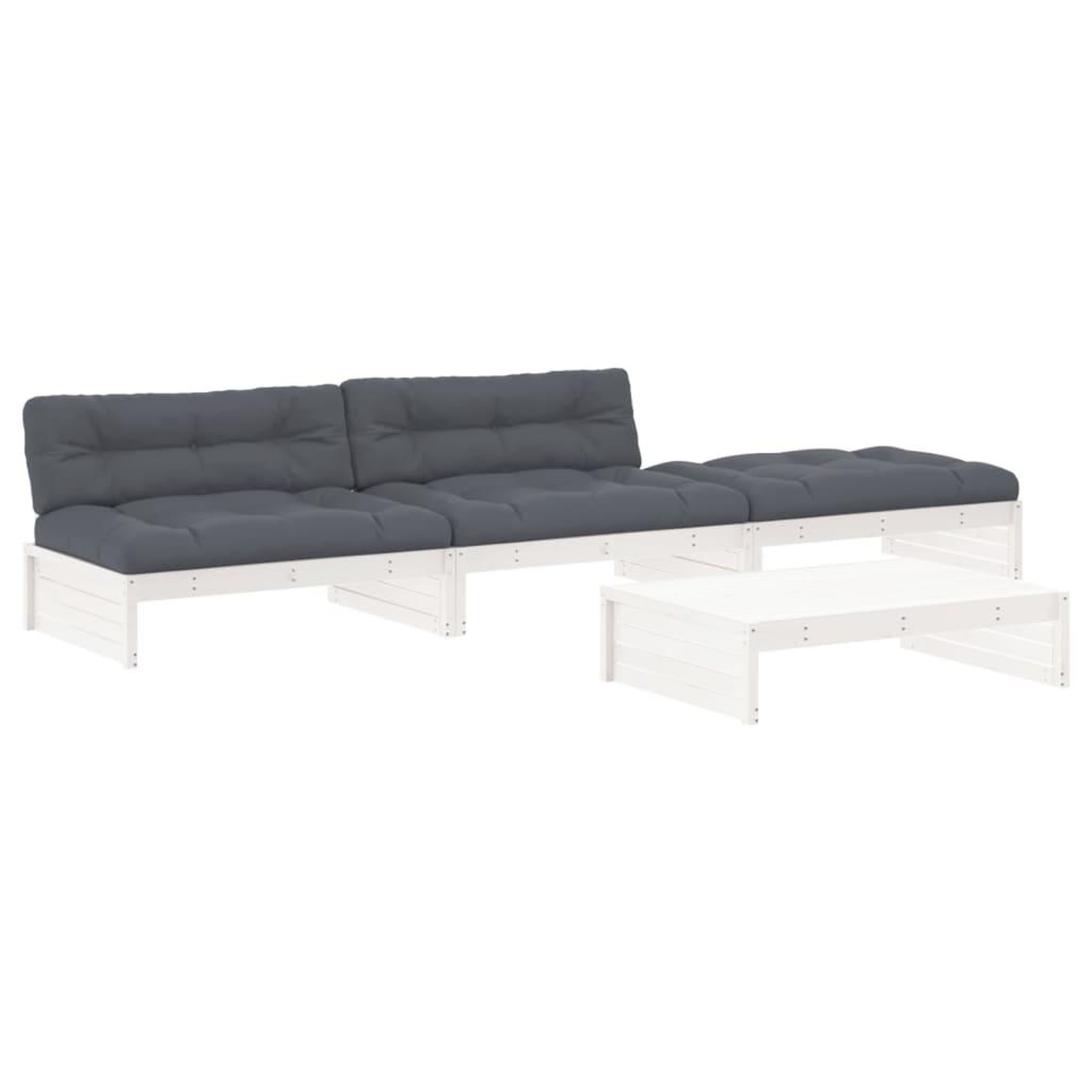 Voir la diapositive 2 : VIDAXL Salon de jardin 4 pcs avec coussins blanc bois massif