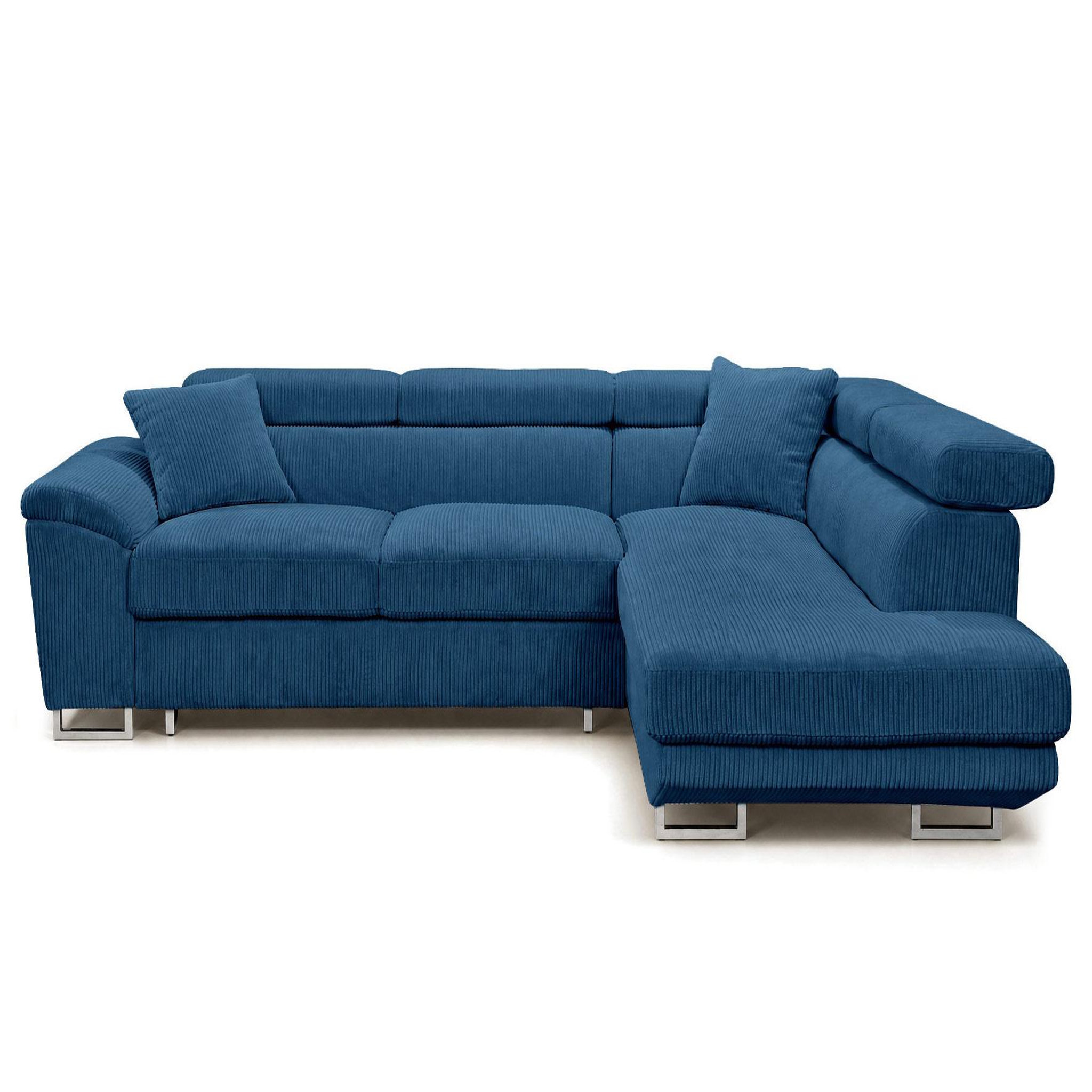 Voir la diapositive 1 : BEST MOBILIER Baoji - canapé d'angle droit 5 places convertible avec têtières et coffre en velours côtelé