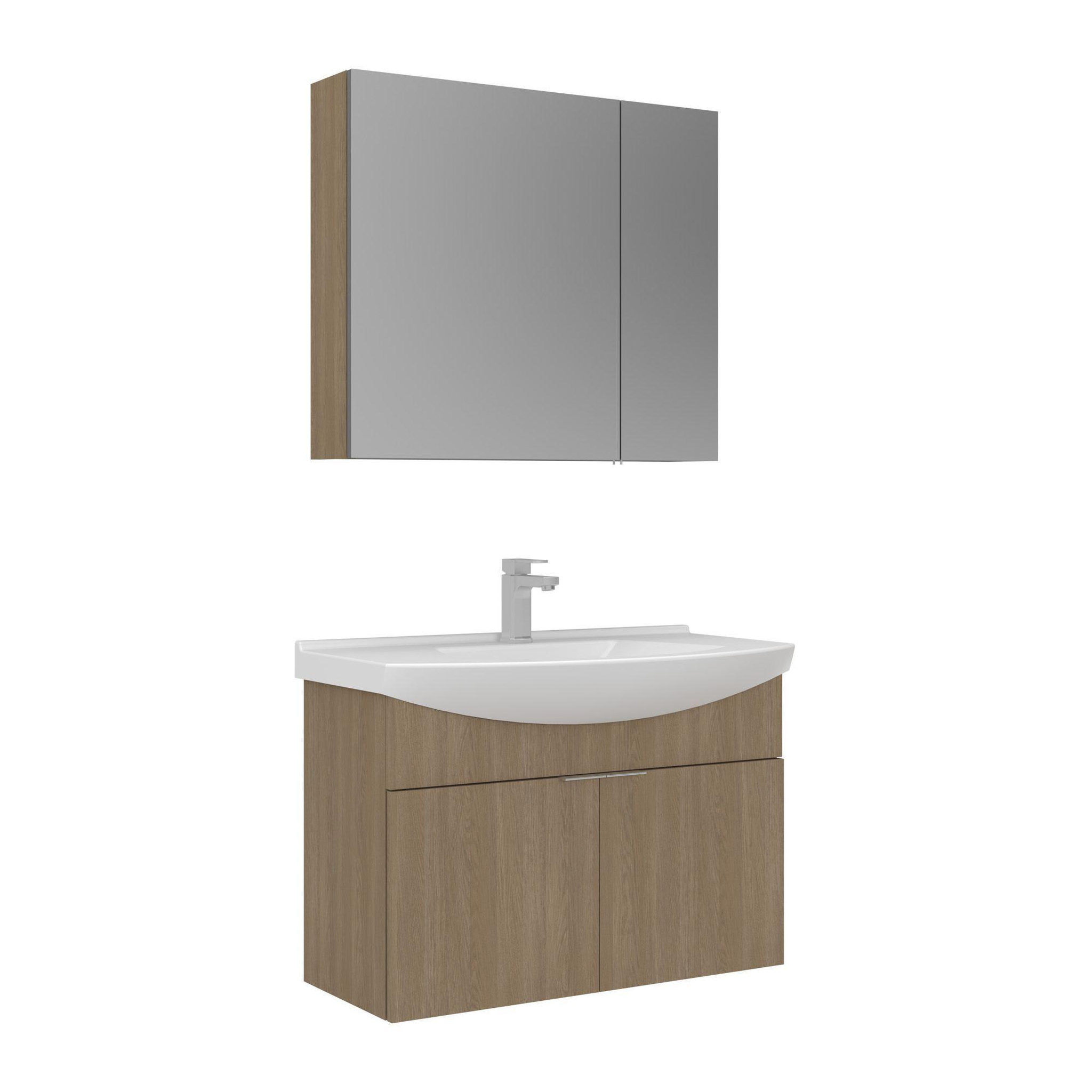 Habitat et Jardin Meuble avec simple vasque et miroir  Purus 80  - 80 x 50 x 58 cm - Oak