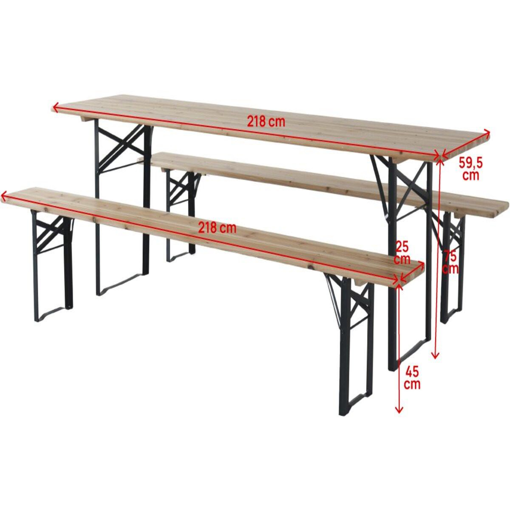 Voir la diapositive 3 : Habitat et Jardin Table de jardin brasserie pliante avec 2 bancs   Lisbonne   - 218 x 59,5 x 75 cm -  Marron