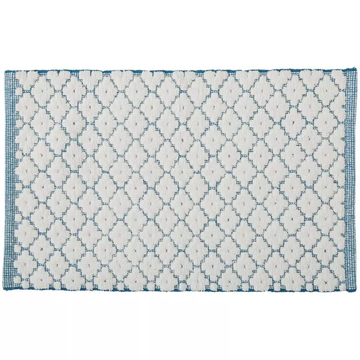 GUY LEVASSEUR Tapis de bain en coton fantaisie blanc et bleu 50x80cm