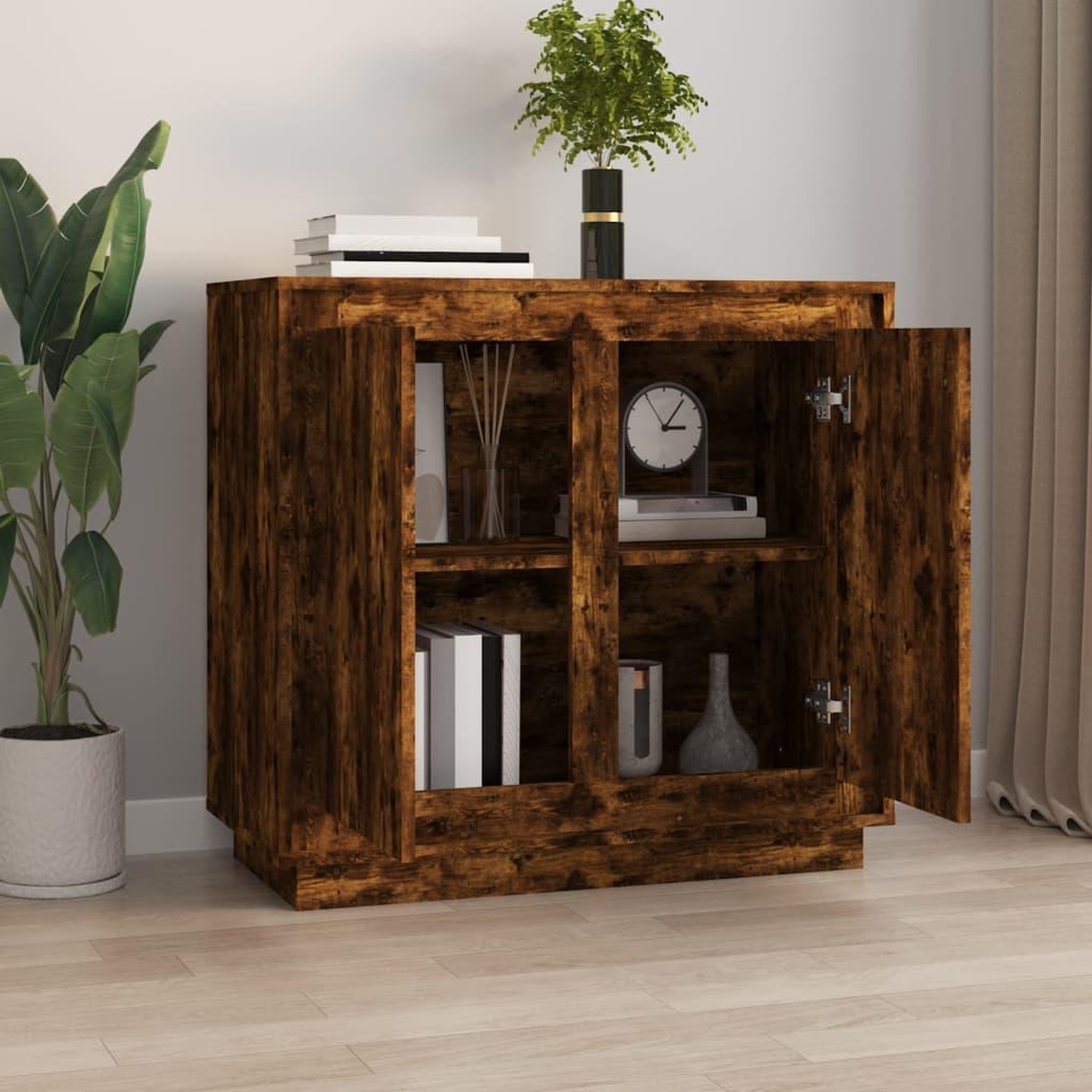 Voir la diapositive 3 : VIDAXL Buffet chene fume 80x34x75 cm bois d'ingenierie