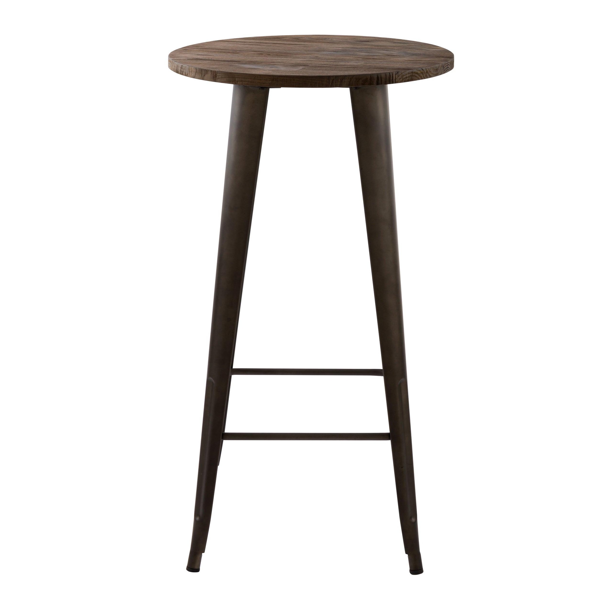 Voir la diapositive 3 : MAISON PAVANE Table de bar ronde 2 personnes en bois foncé d60 cm-chimie
