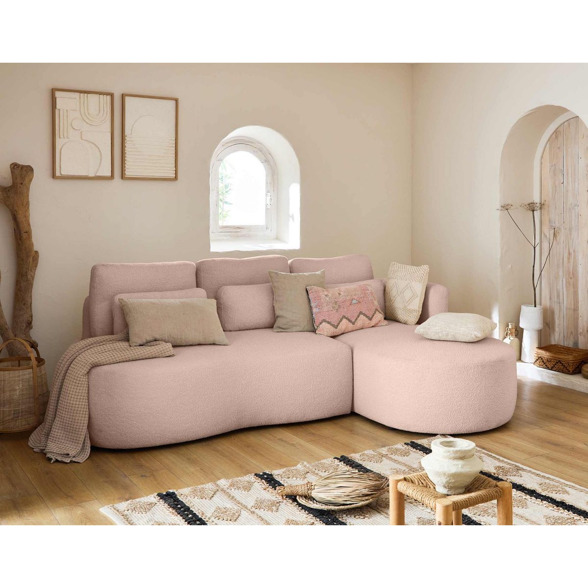 LISA DESIGN Mahina - canapé d'angle droit - 4 places - convertible avec coffre - en tissu bouclette