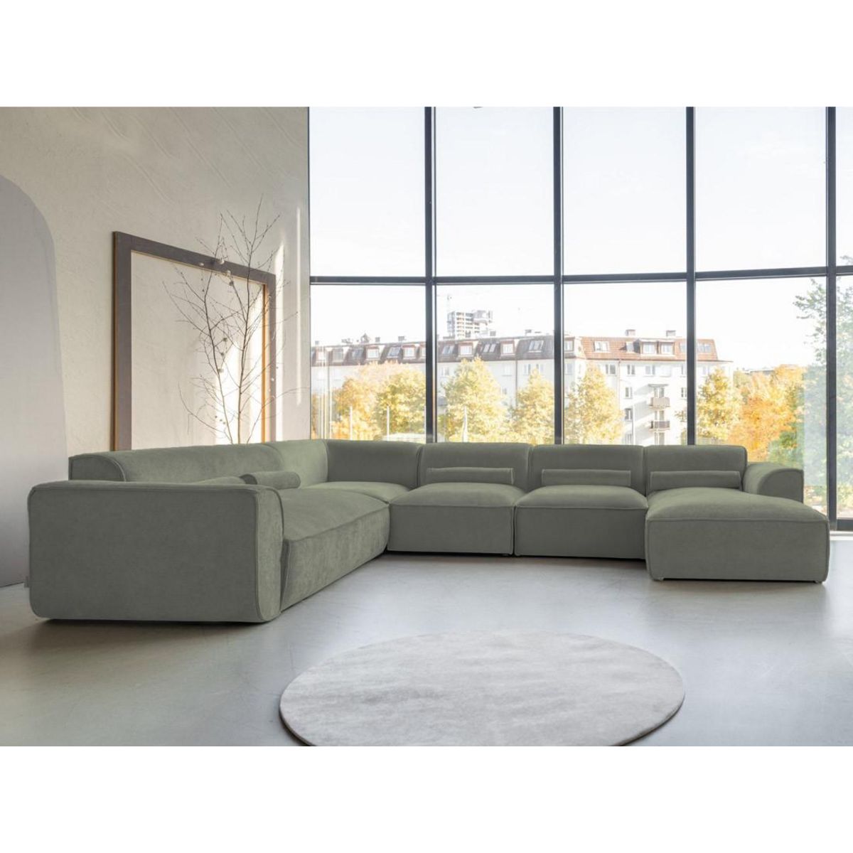 BEST MOBILIER Felix - canapé modulable panoramique d'angle gauche 7 places en tissu texturé