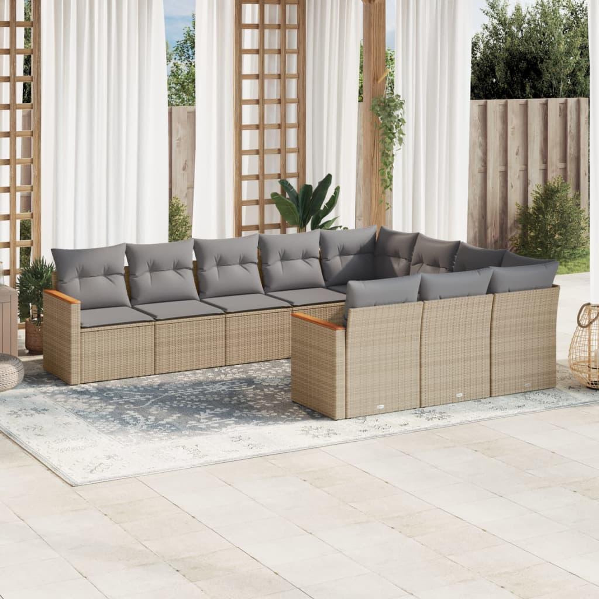 VIDAXL Salon de jardin et coussins 10 pcs melange beige resine tressee
