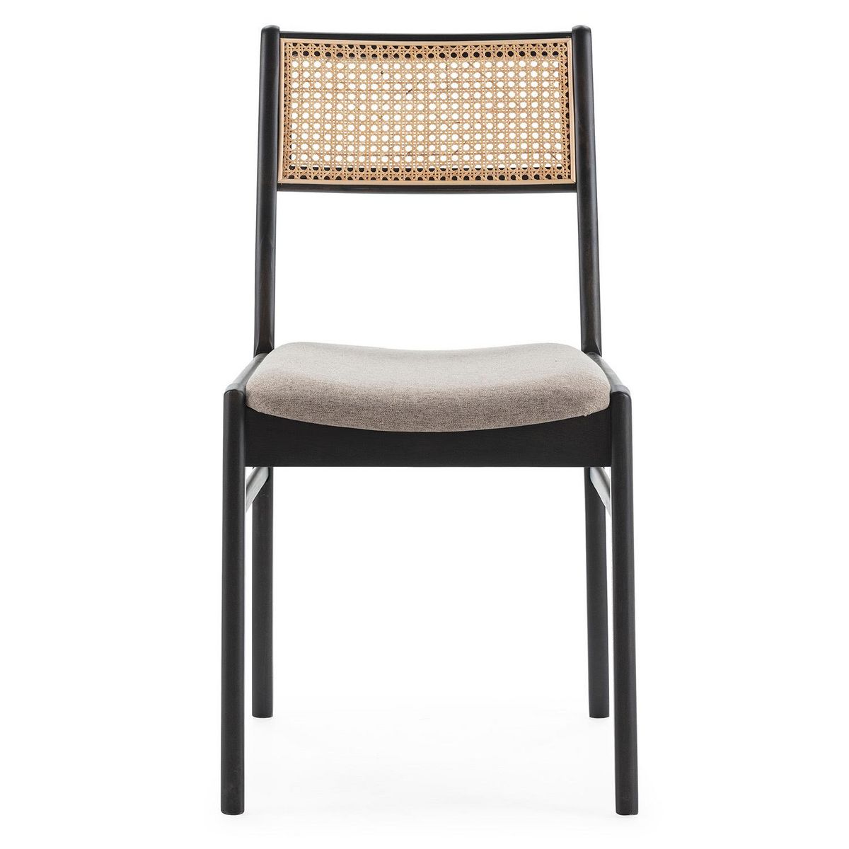 VS VENTA-STOCK Pack de 2 chaises Vilma Couleur Noir Wash, Bois Massif et Rotin naturel