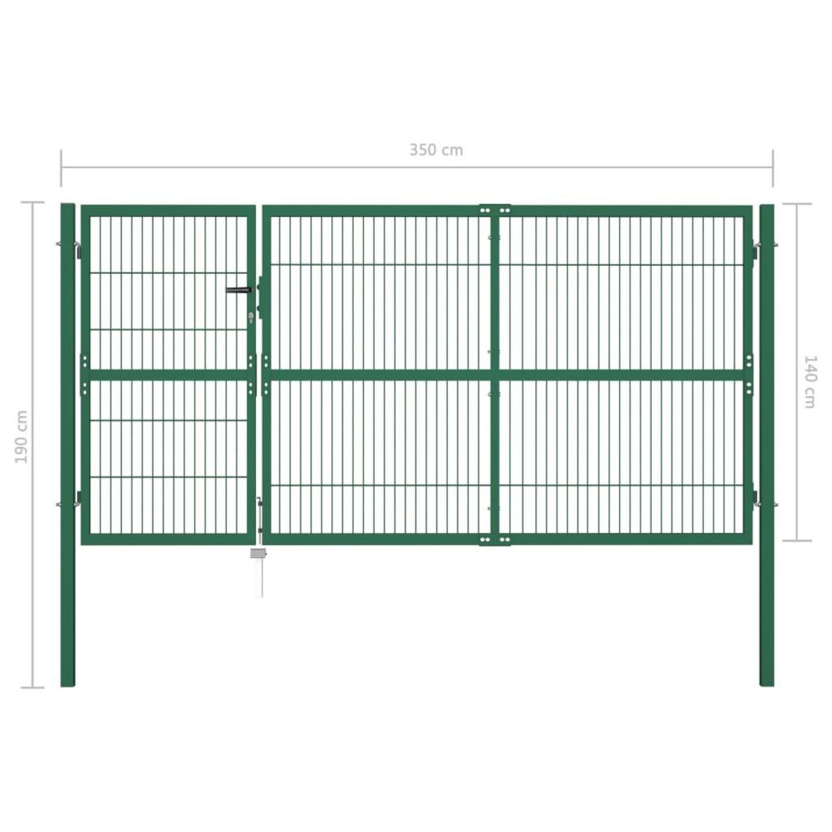 VIDAXL Portail de cloture de jardin avec poteaux 350x140 cm Acier Vert