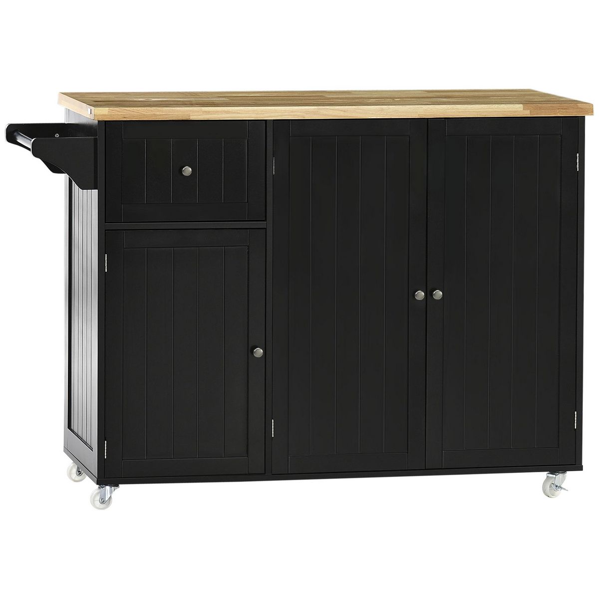 HOMCOM Desserte de cuisine multi rangement tiroir 3 portes avec étagère porte-torchons MDF noir hévéa