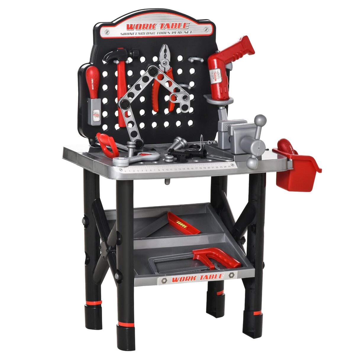 HOMCOM Etabli et outils pour enfant - jeu d'imitation bricolage - nombreux  accessoires plus de 50 pièces & outils variés - PP noir gris rouge pas cher  