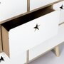 Voir la diapositive 5 : TOILINUX Commode 5 tiroirs Like a Star - en MDF et Bois de Pin - Blanc et Marron