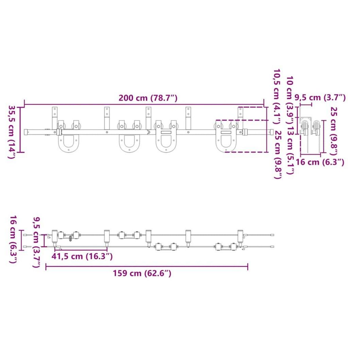 VIDAXL Kit de quincaillerie de porte coulissante 200 cm Acier Noir