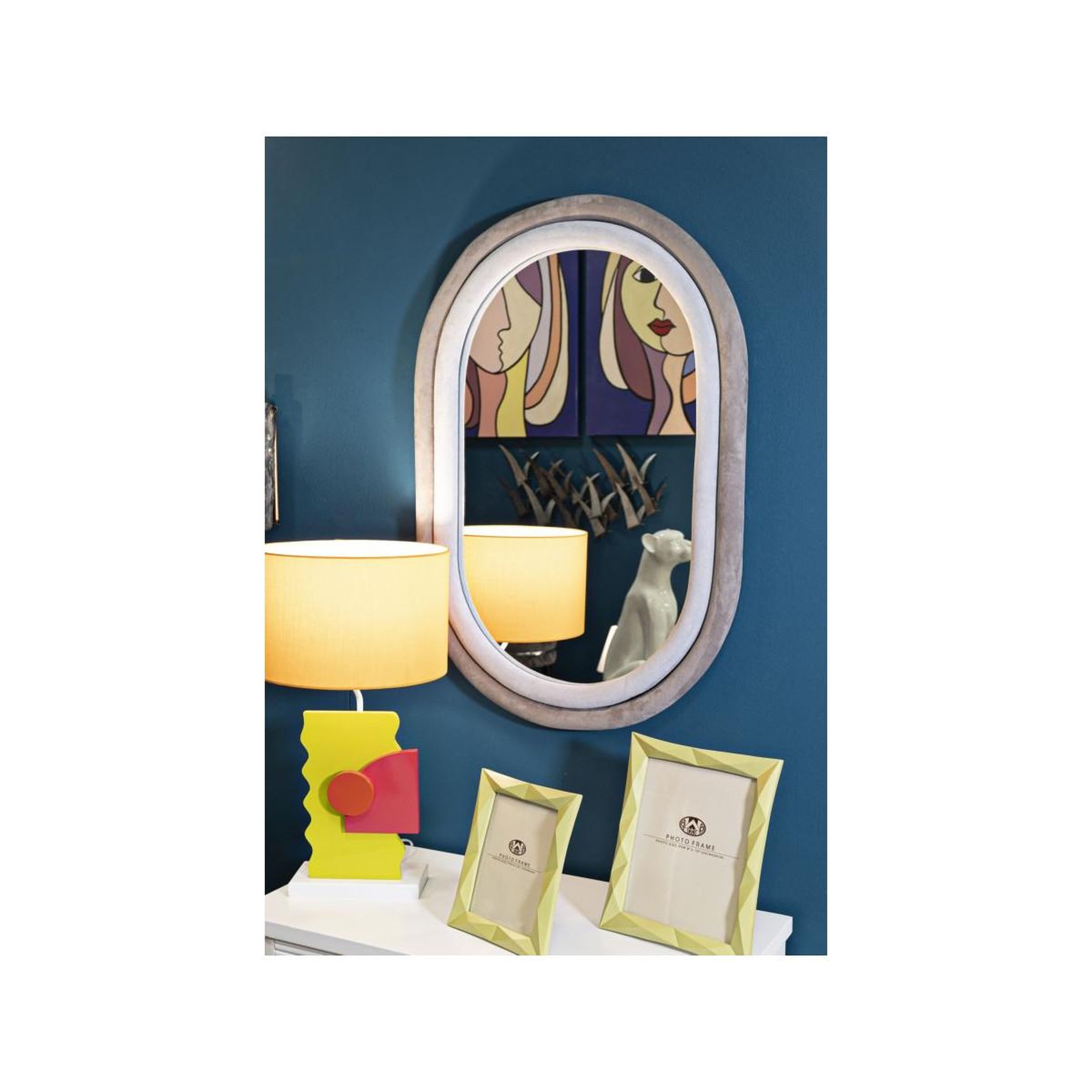 Voir la diapositive 5 : Paris Prix Miroir mural en velours  anthony  90cm gris & taupe