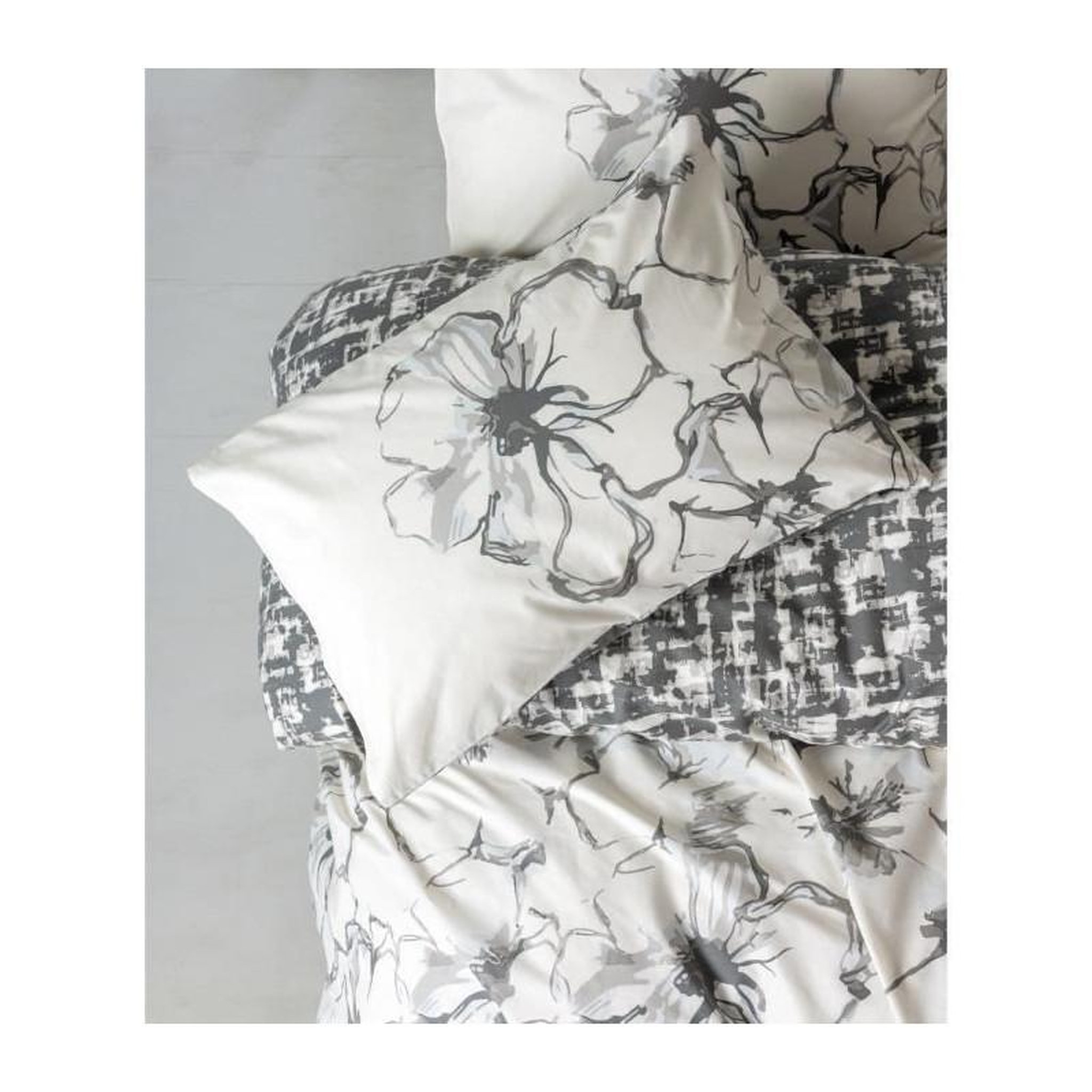 Voir la diapositive 2 : GENERIQUE Parure de lit - 129CTN64830 - 1 housse de couette 220 x 240 cm + 2 taies d'oreiller 60 x 60 cm - 100% coton ranforcé - Anthraci