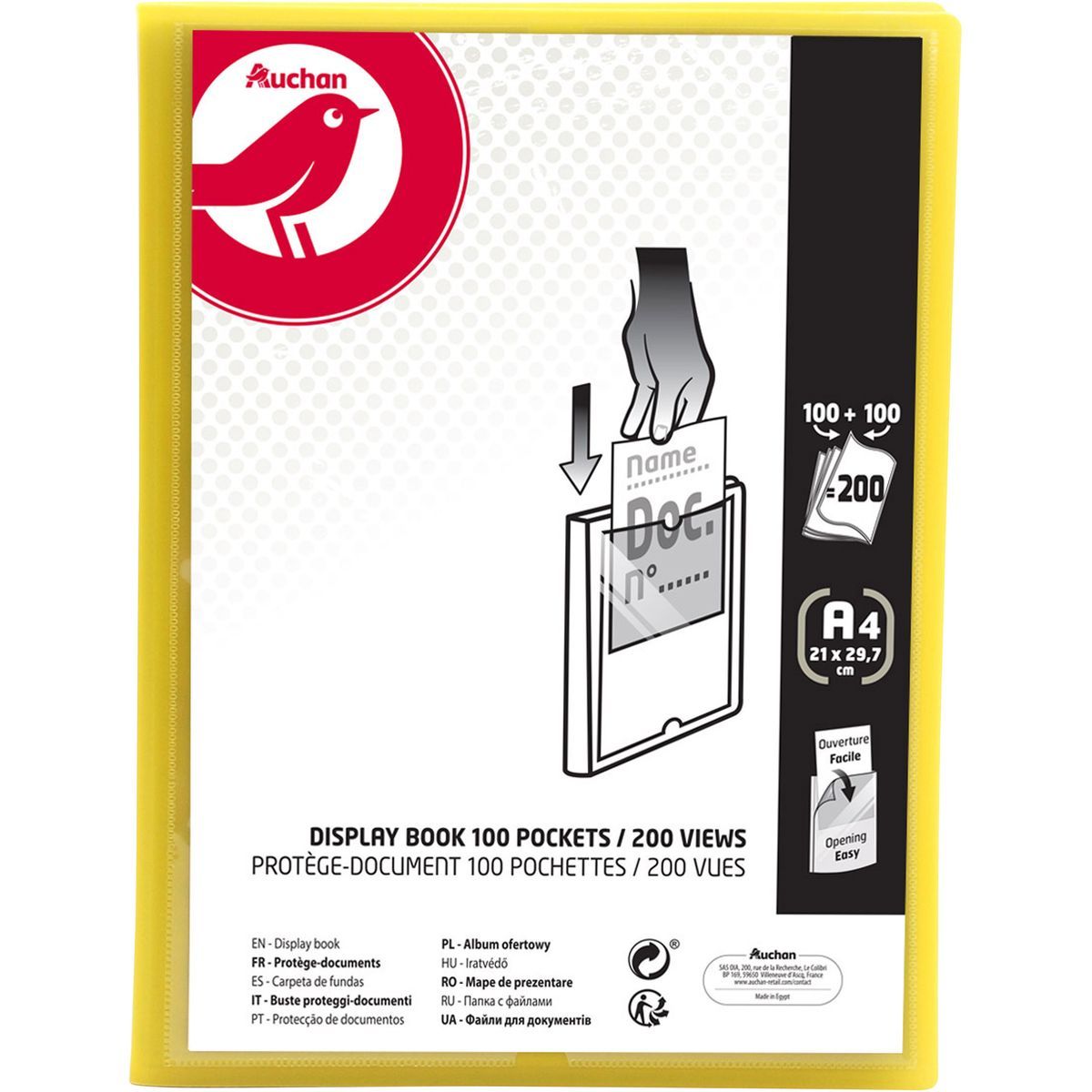 AUCHAN Porte vues A4 souple personnalisable 200 vues jaune