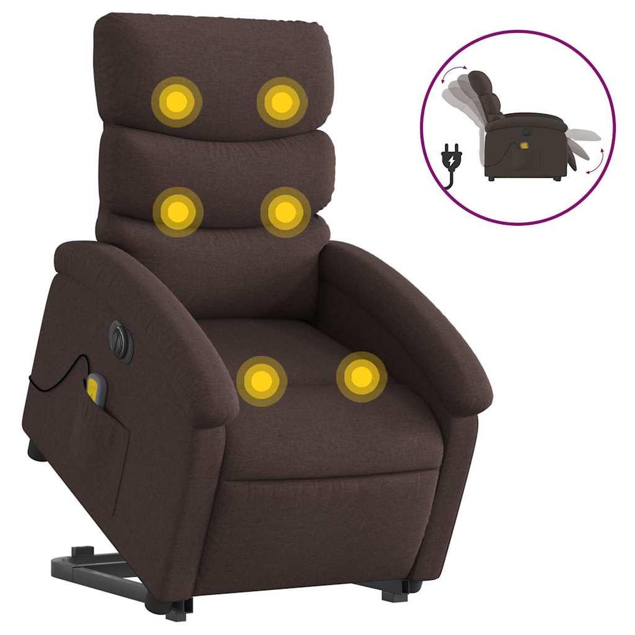 Voir la diapositive 2 : VIDAXL Fauteuil inclinable de massage electrique Marron fonce Tissu