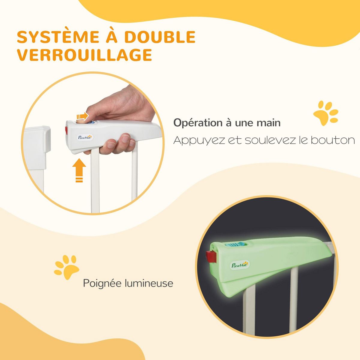PAWHUT Barrière de sécurité animaux réglable 76-103L cm - porte 2 verrouillages, ouverture 2 sens - acier ABS blanc