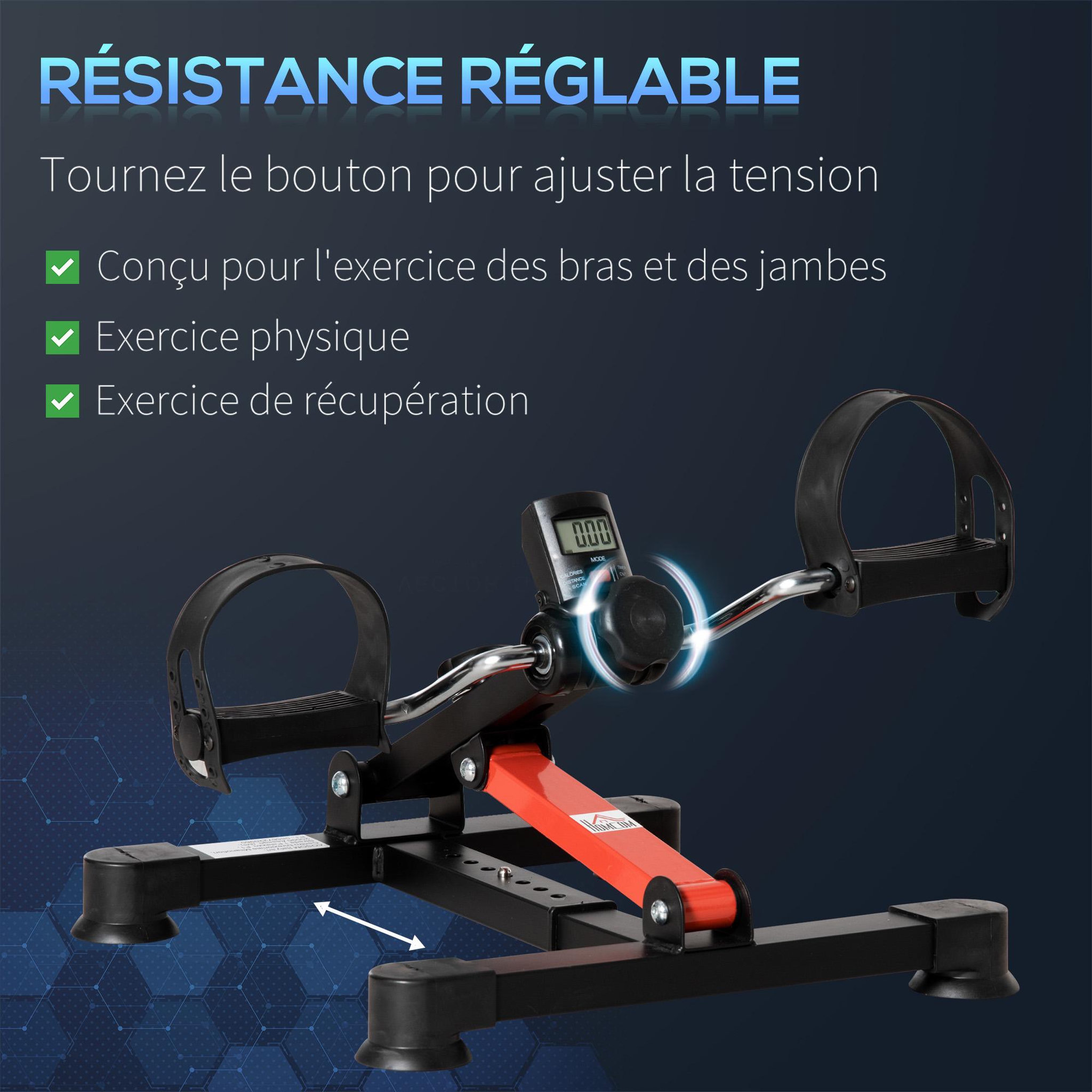 Voir la diapositive 5 : HOMCOM Mini vélo d'appartement mini bike résistance hauteur longueur réglable écran LCD multifonction rouge noir